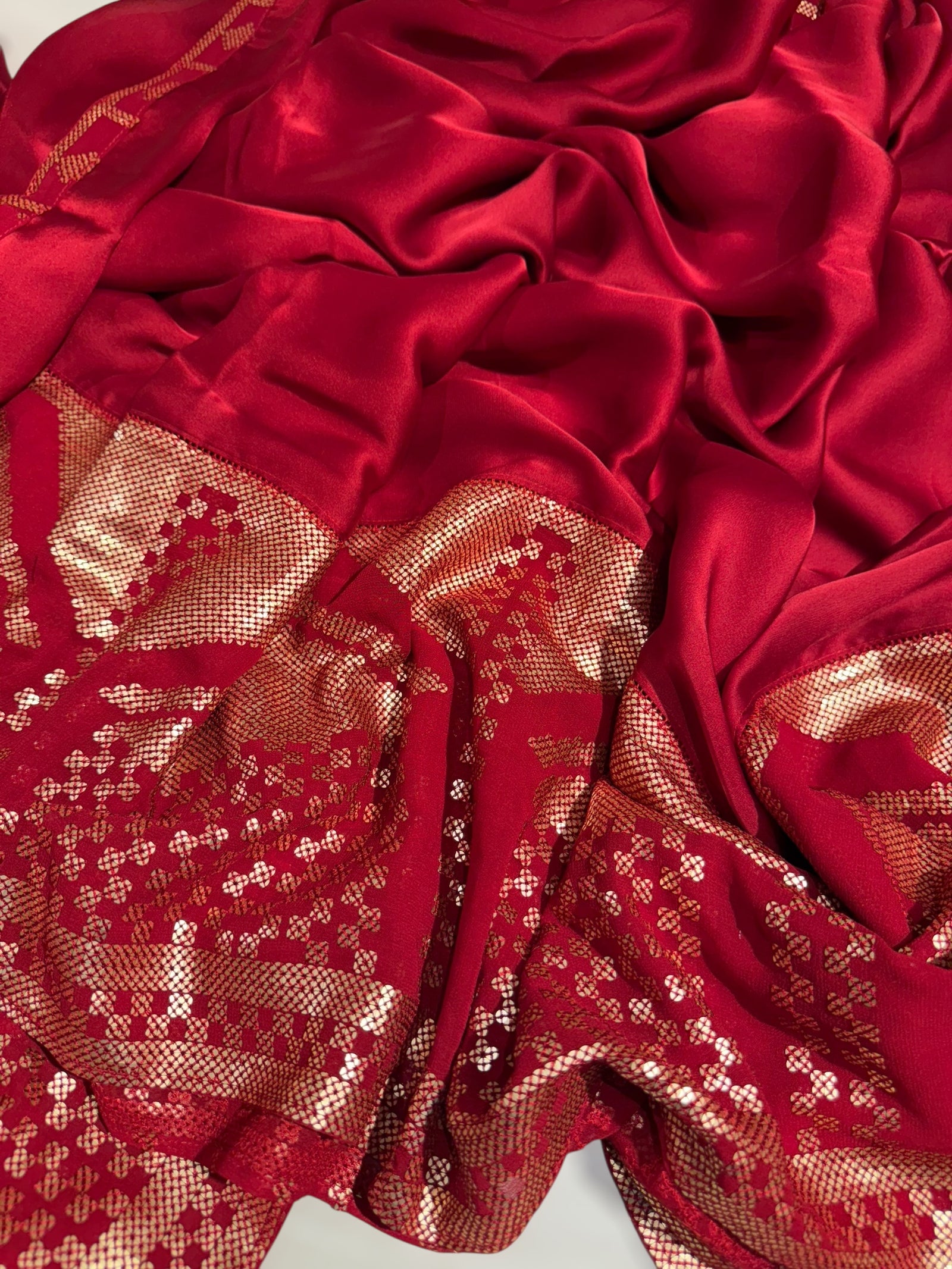 Red pure Satin Saree with designer sequence border and blouse