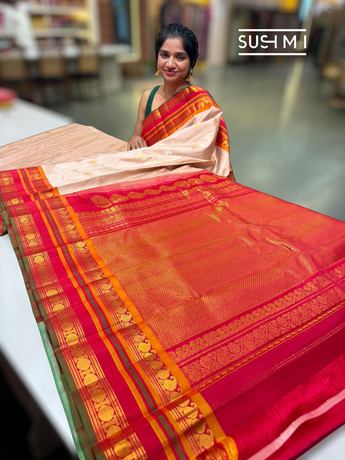 Nude vintage Gadwal Silk Saree : S63F220