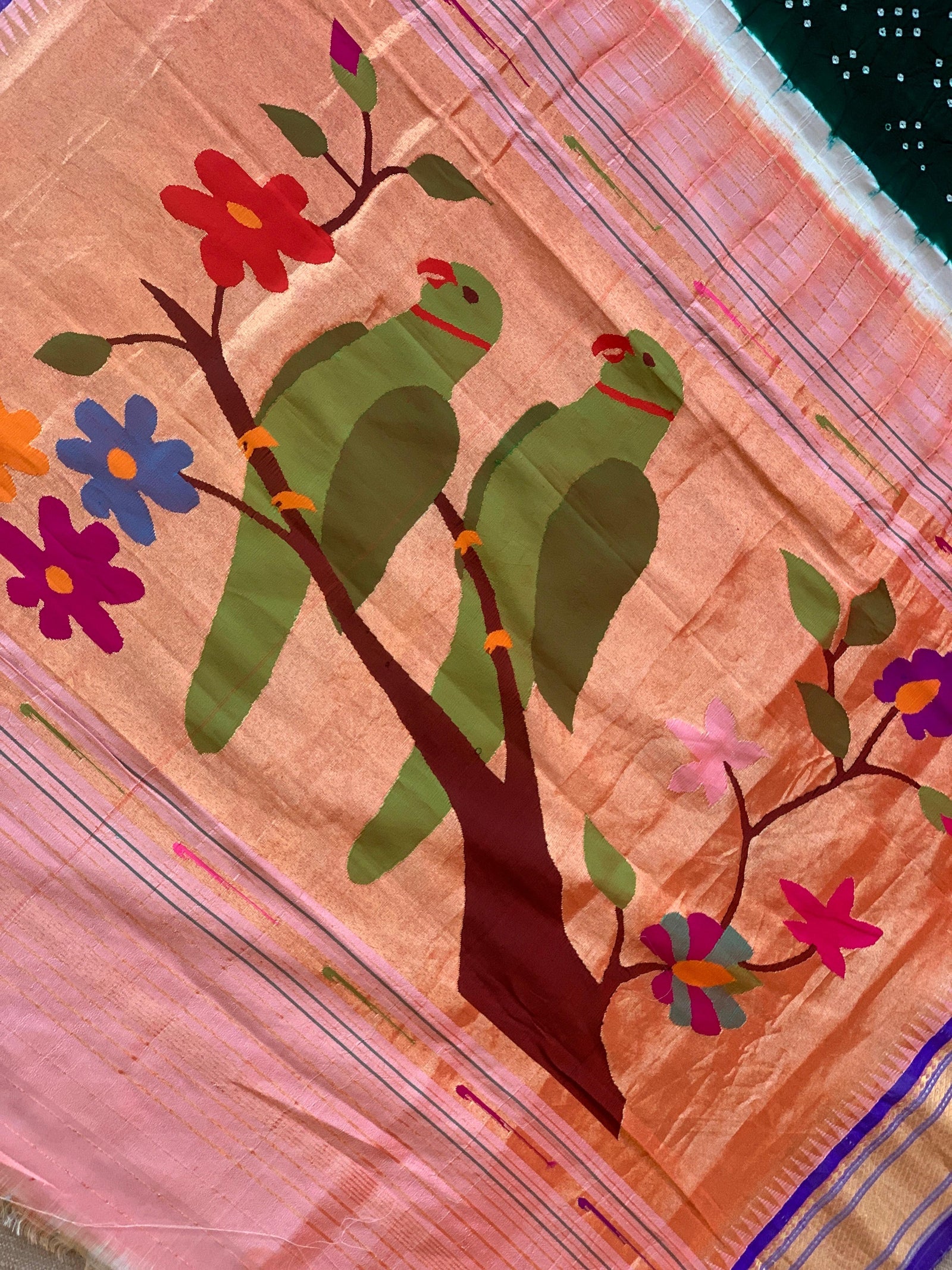 Forest Green Pure handloom Bandhini paithani saree