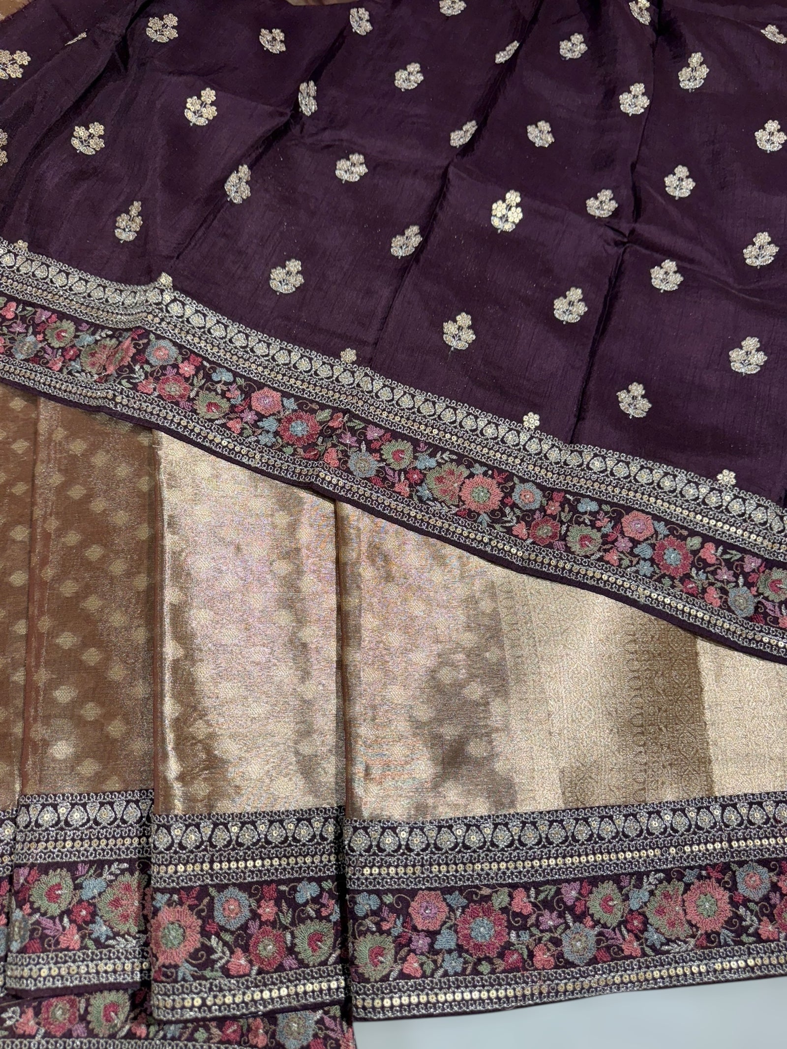 Antique Brown Banarasi brocade tissue saree with sabhya borders