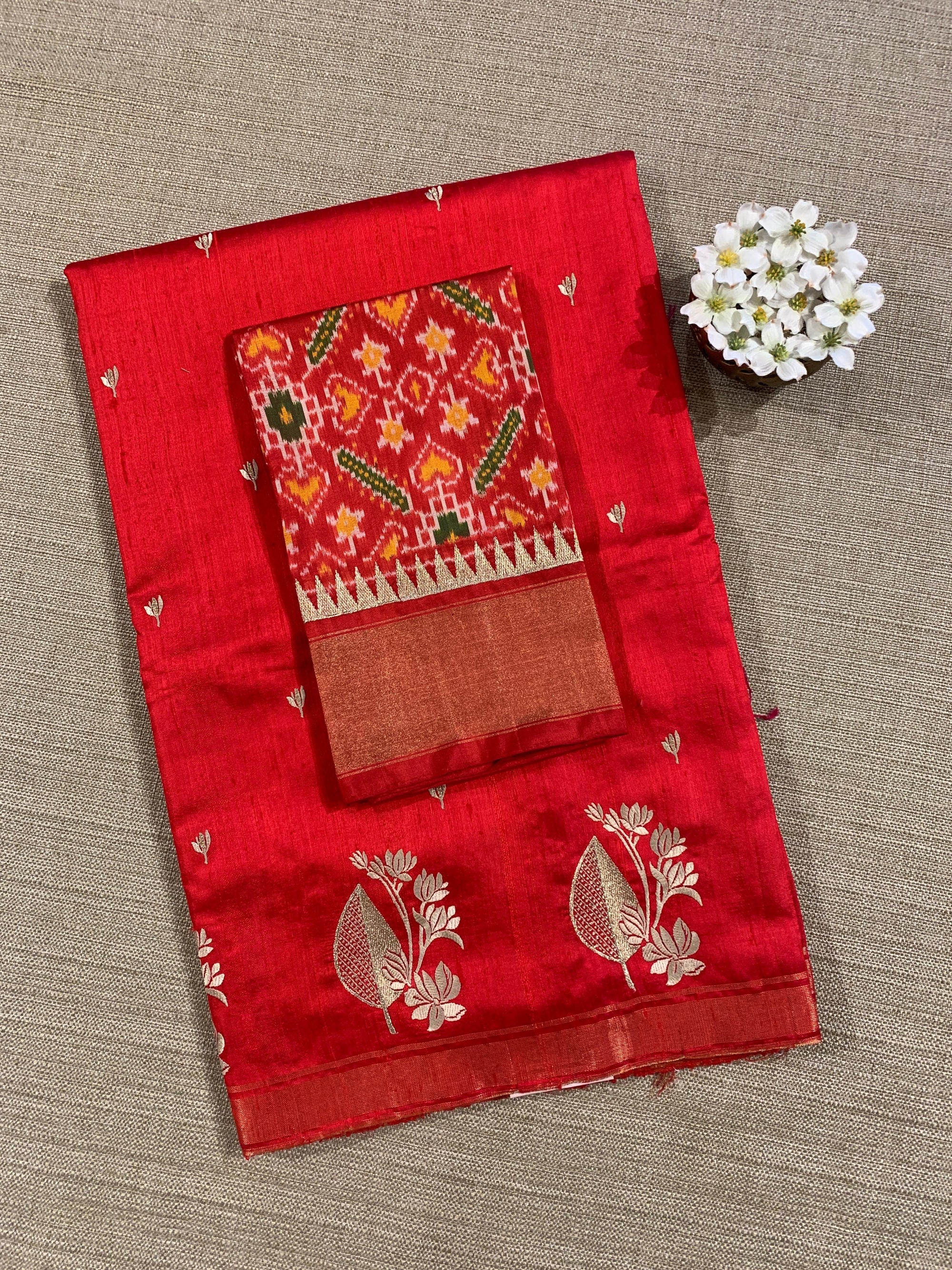Red Pure Handloom Raw Silk Saree