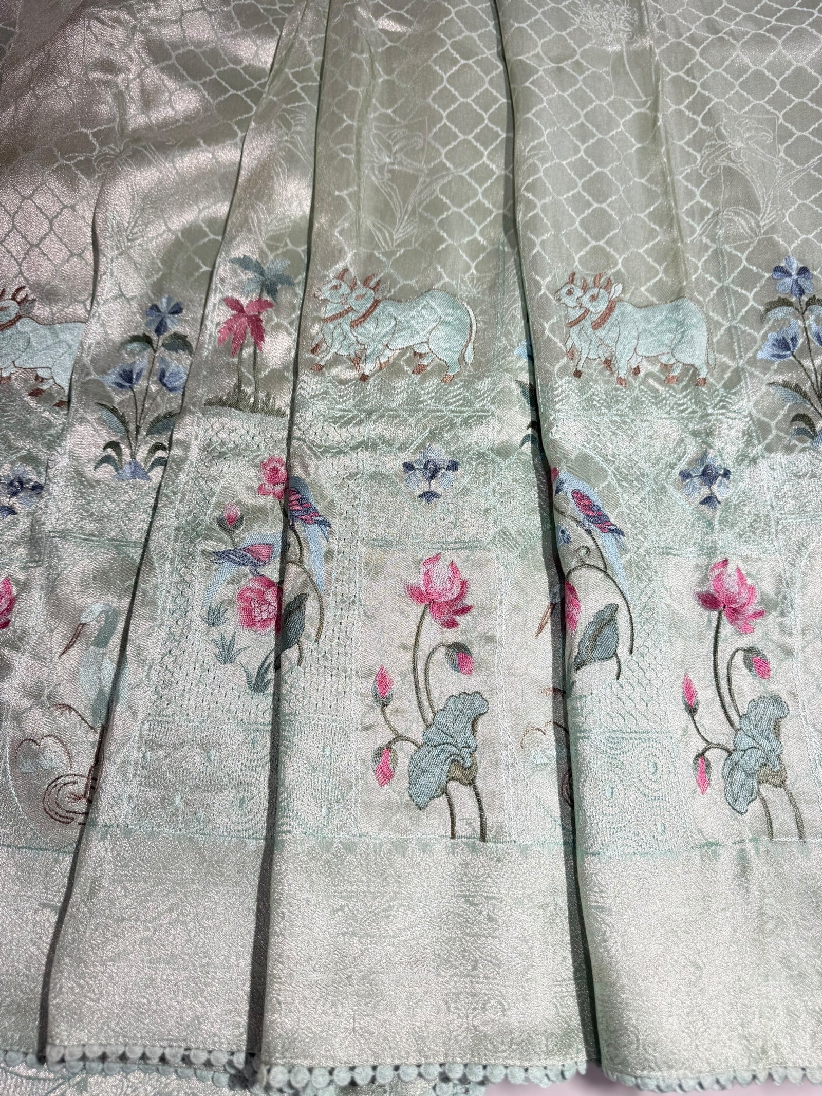 Mint Fancy Banarasi saree with embroidery