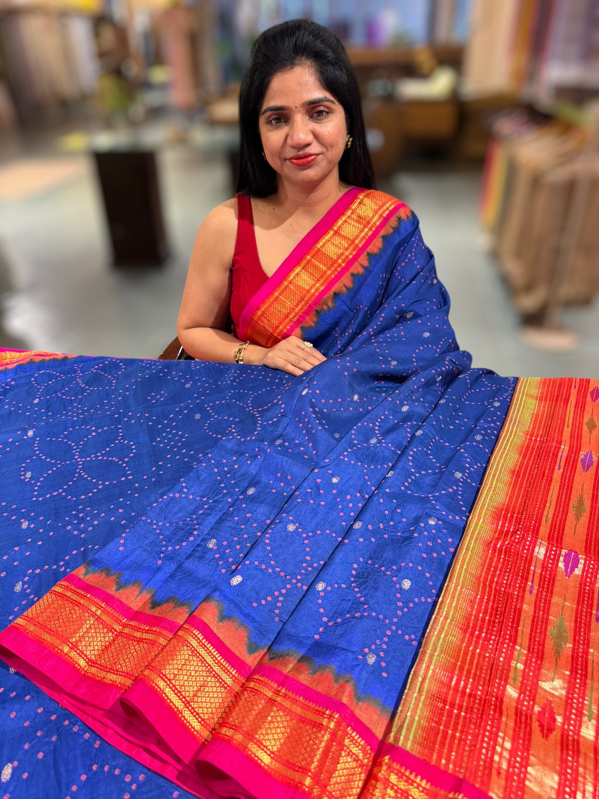 Blue Pure handloom Bandhini paithani saree