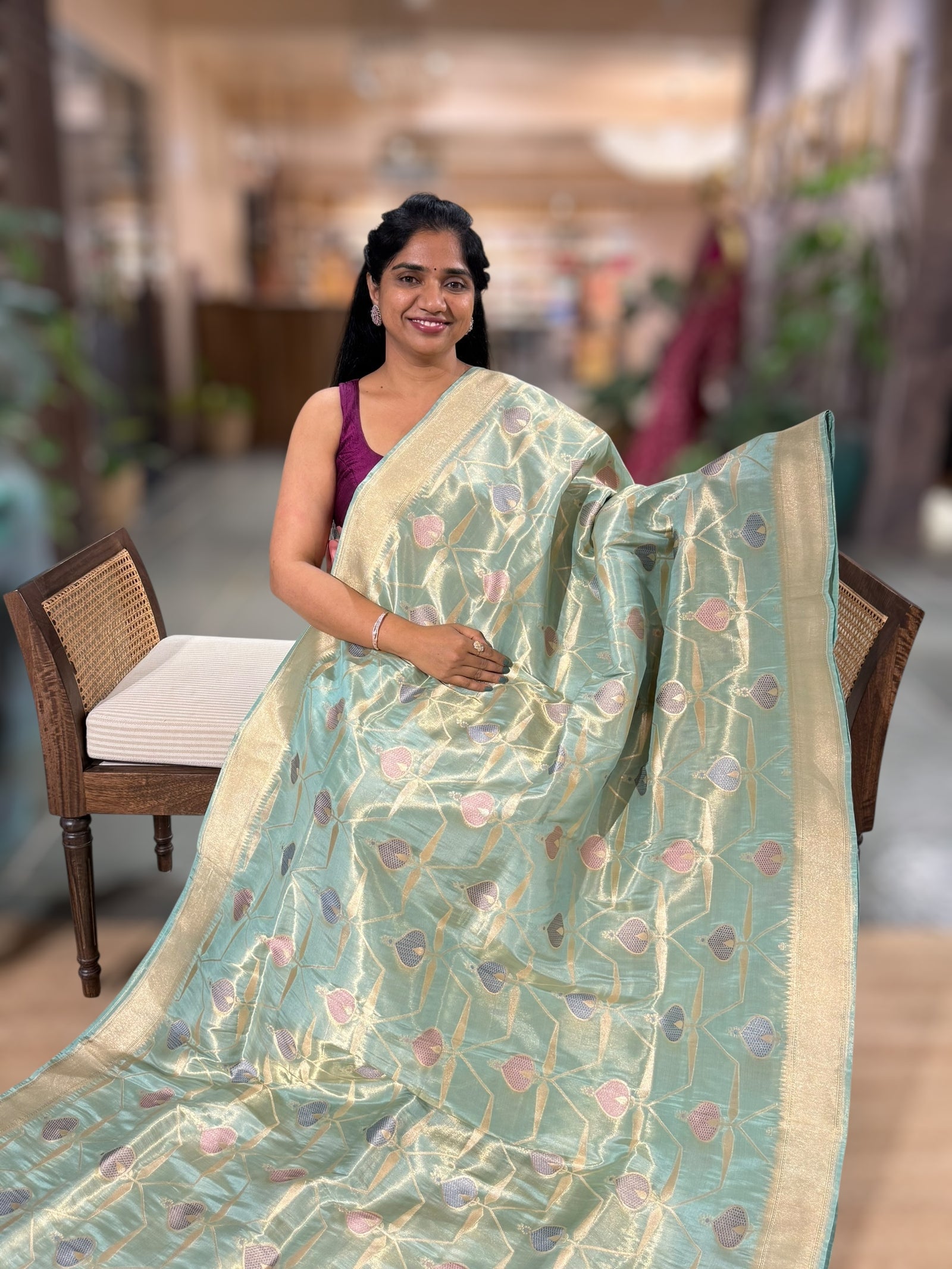 SeaBlue Banarasi Ektara Tissue Saree
