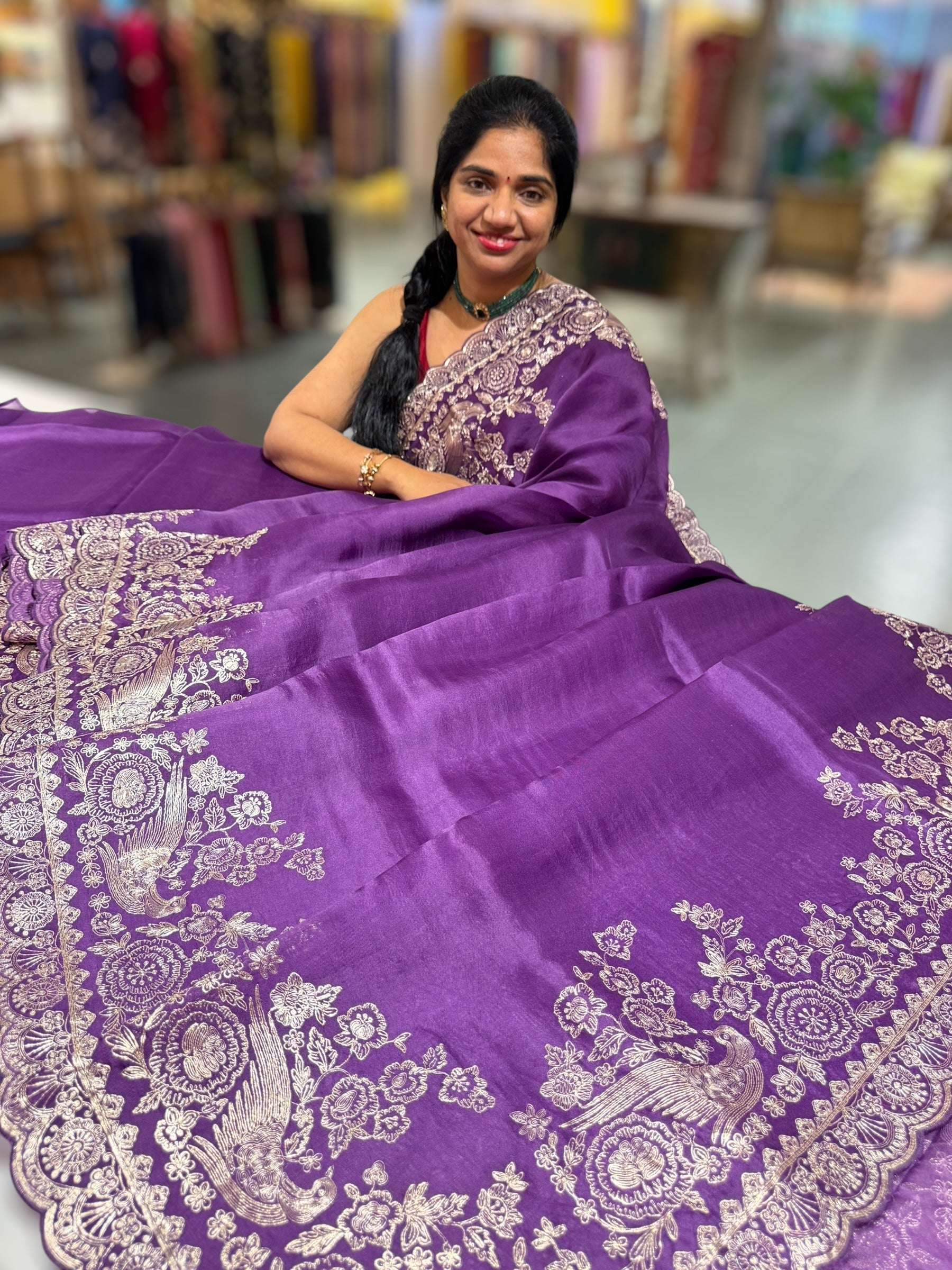 Purple Pure organza Saree with pita emb