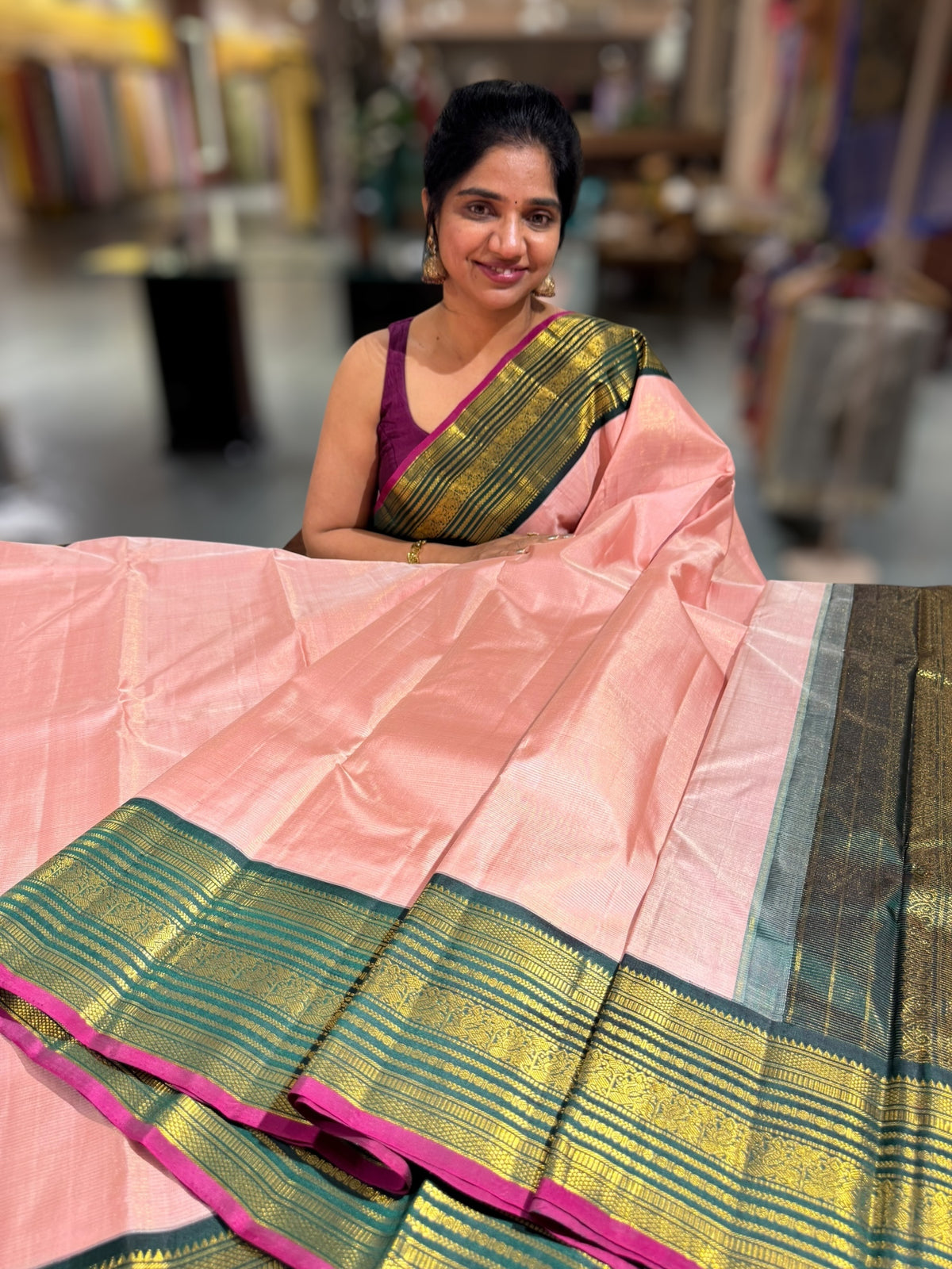 Peach Pink stripes Vaira Oosi Stripes Vintage Kanjeevaram Saree