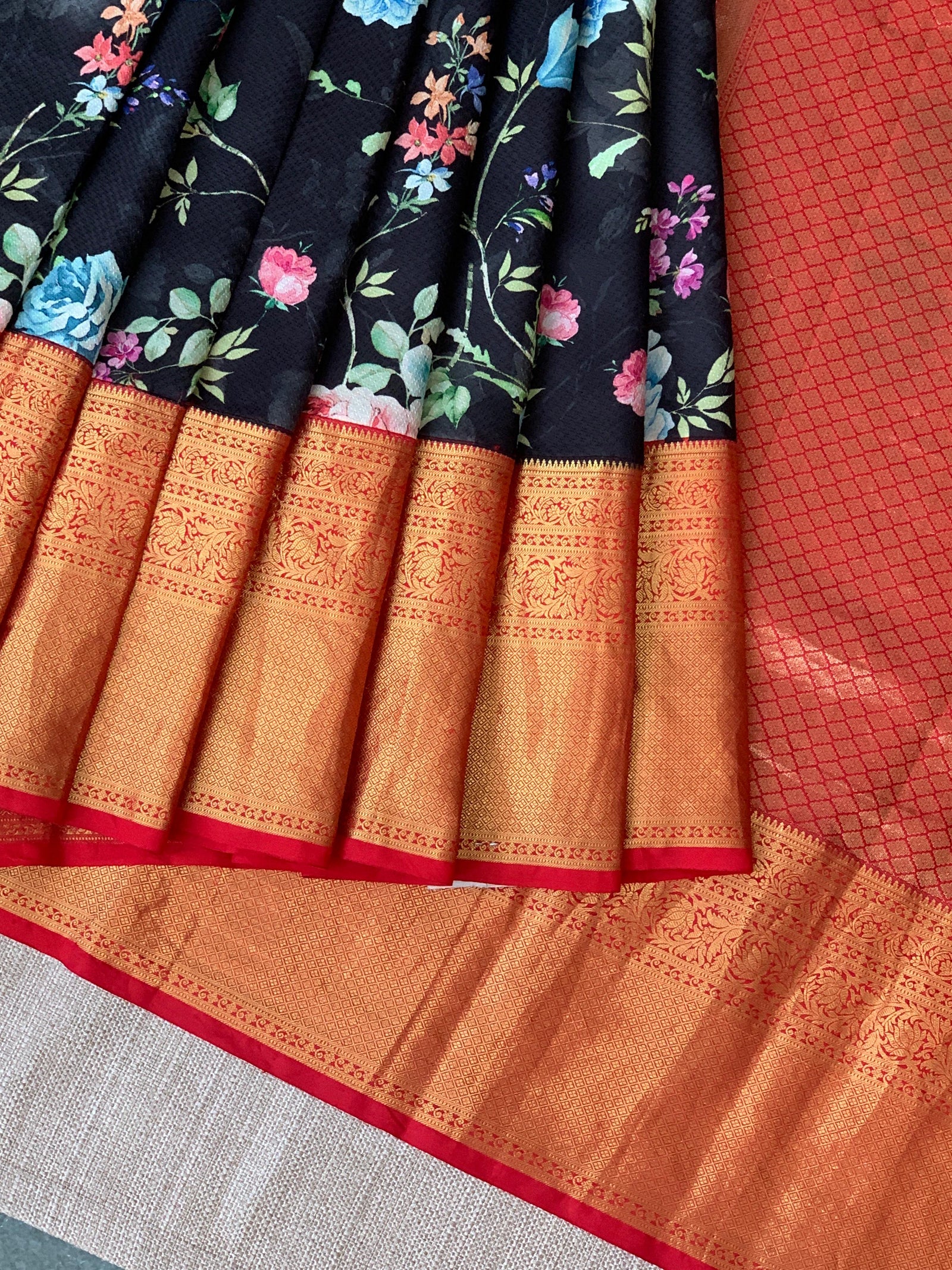 Black Designer printed kanchi silk saree