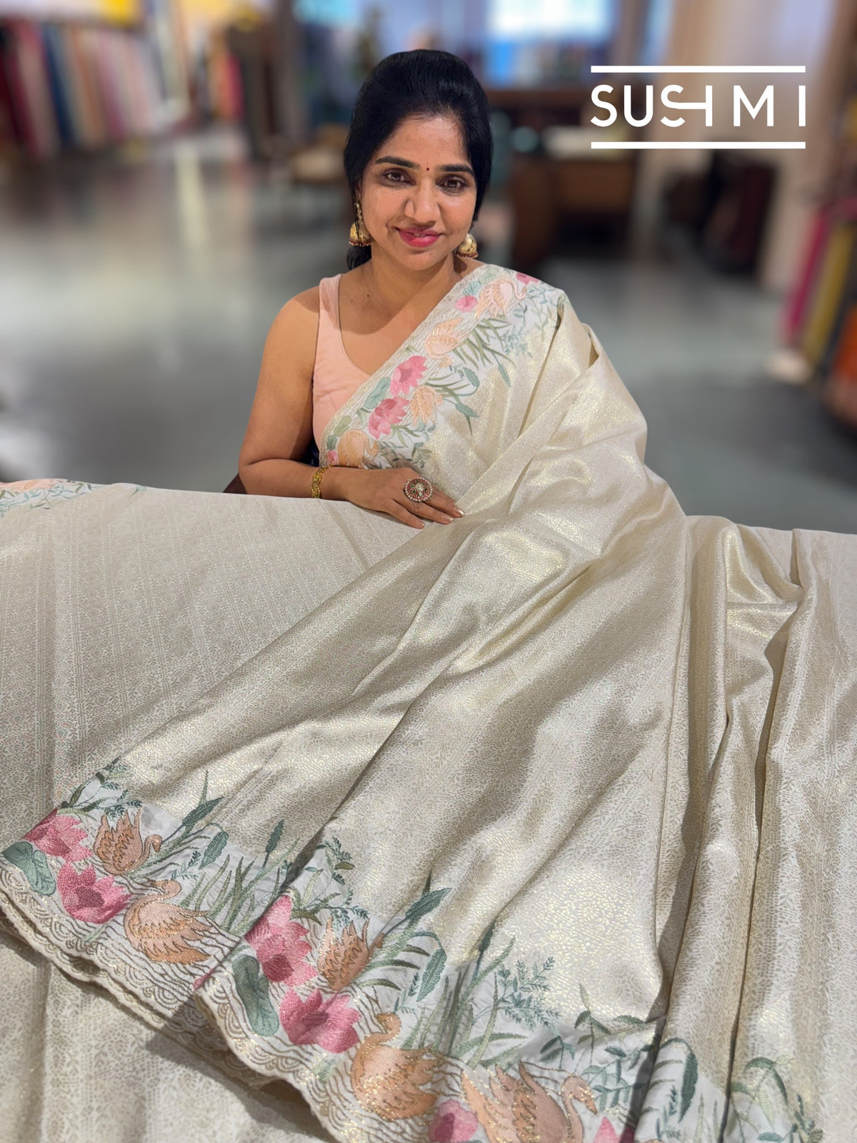 White Brocade Kanjeevaram with  embroidery D62F039