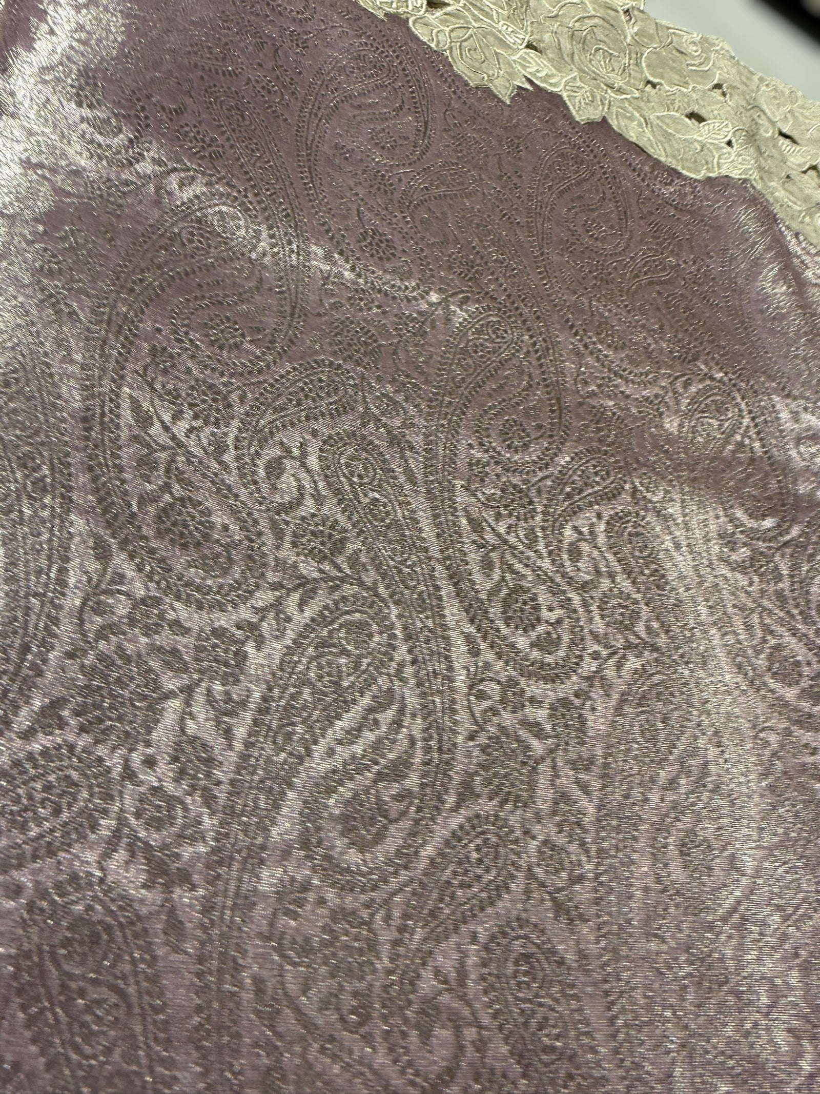 Lilac Tissue Brocade allover weaving Saree with Tissue Cutwork Rose Border