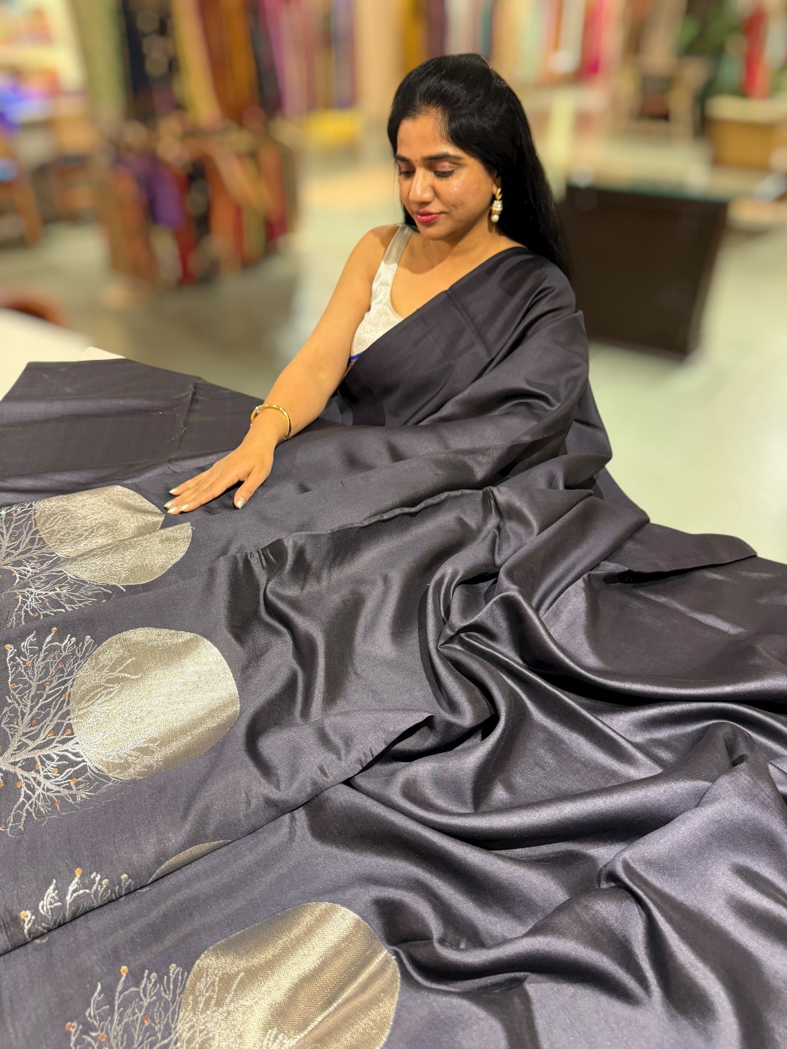 Black Banarasi Chiniya Silk with contemporary Borders