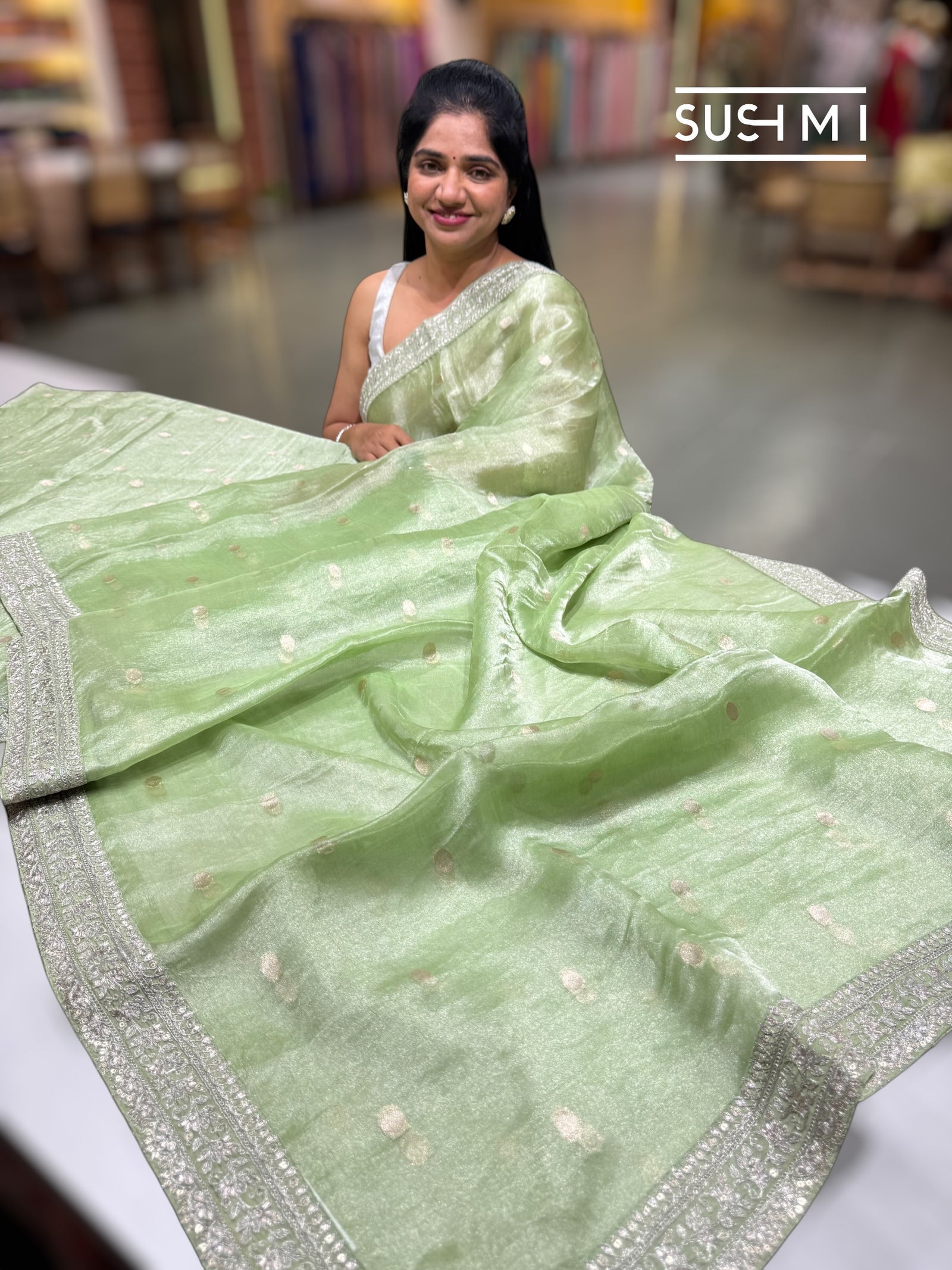 Apple Green Banarasi Tissue : S62F221