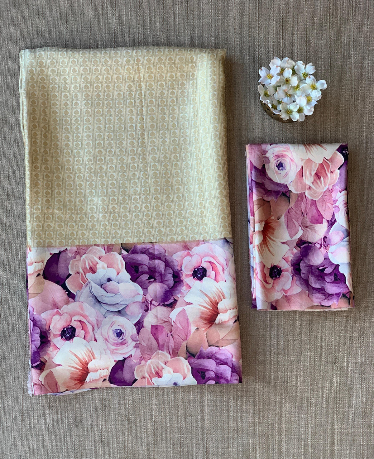 Ivory kanchi Brocade Saree with printed border