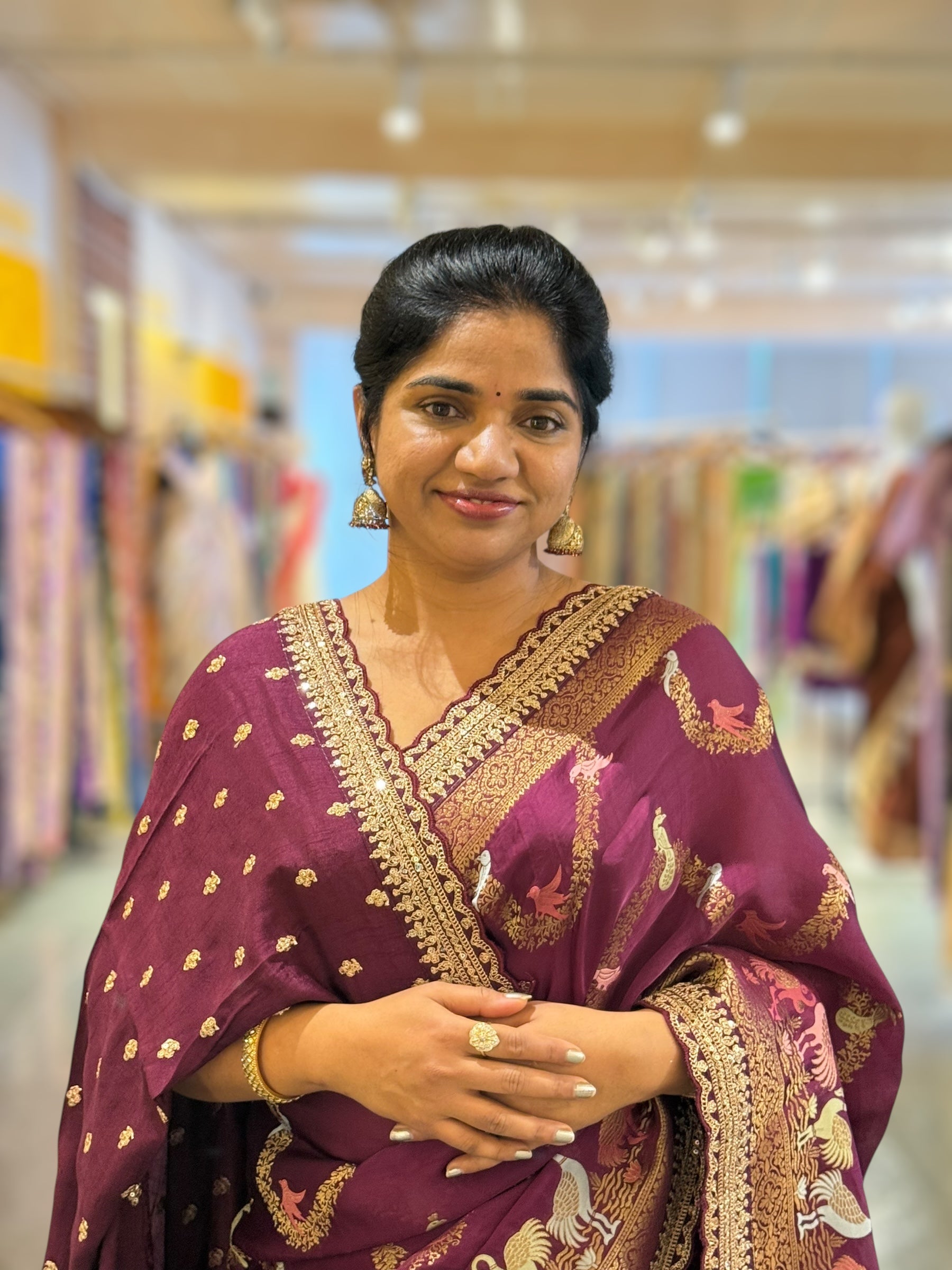 Wine Mashru Silk Saree with allover weaving and Sahbysachi borders and Blouse
