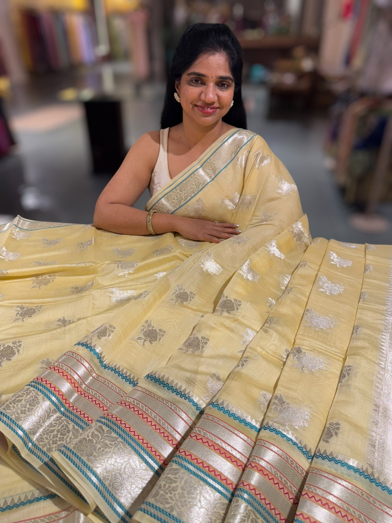 Pastel Yellow Banarasi Mul Silk Cotton Saree