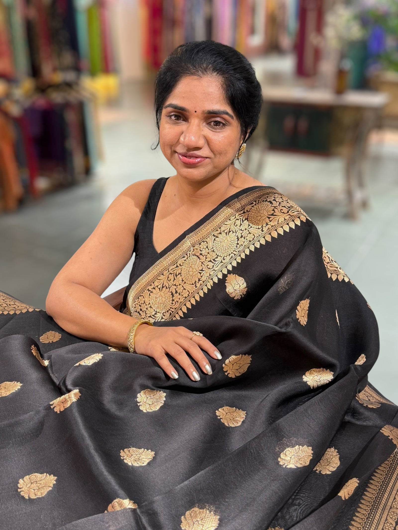 Black Premium Kora Banarasi Saree with heavy weaving borders