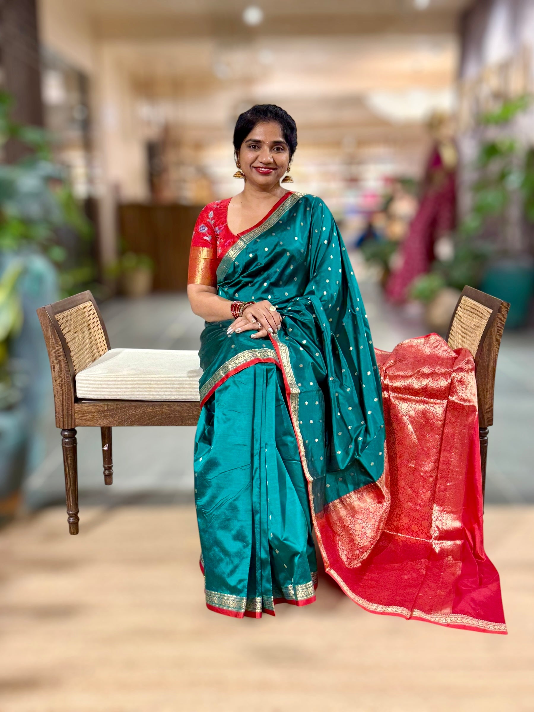 Banarasi Katan Silk Saree With Petite Point Embroidered Silk Blouse