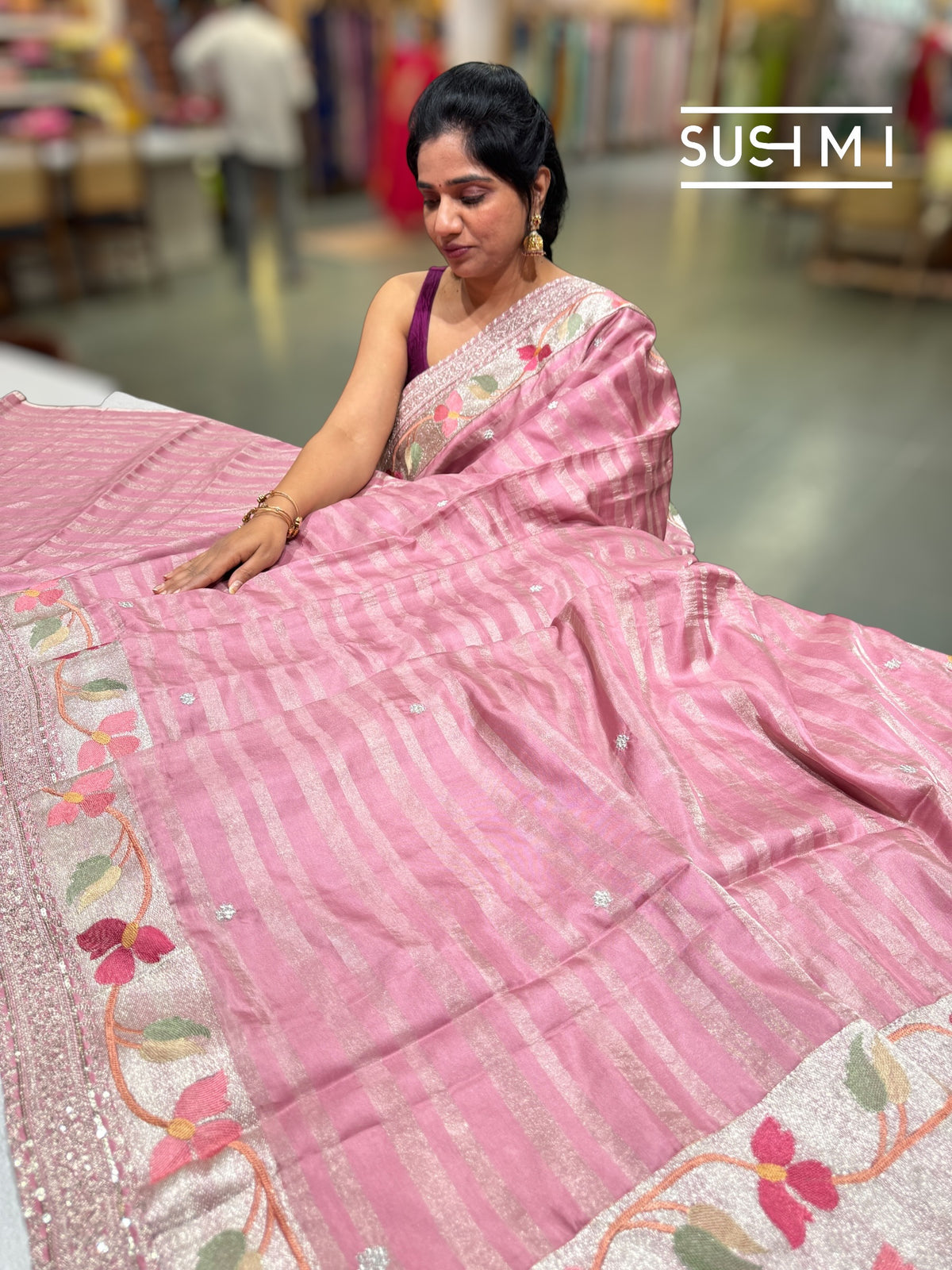 Dusty Pink Soft Silk Saree with paithani embroidery : SM023