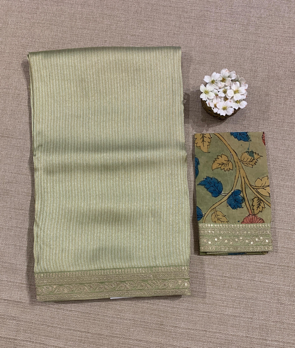 Mint Green Banarasi brocade with sabyasachi borders and pen kalamkari Blouses