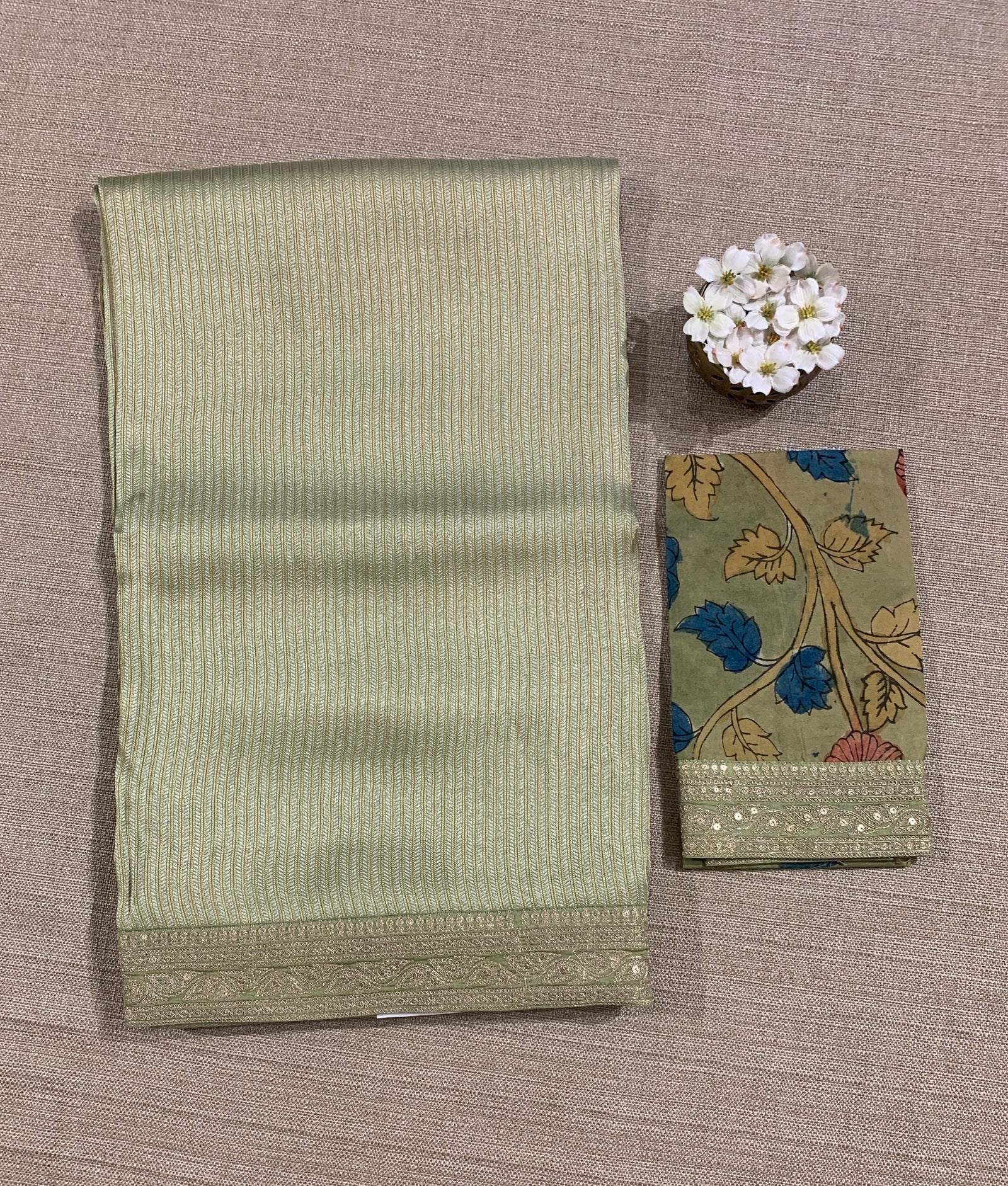 Mint Green Banarasi brocade with sabyasachi borders and pen kalamkari Blouses