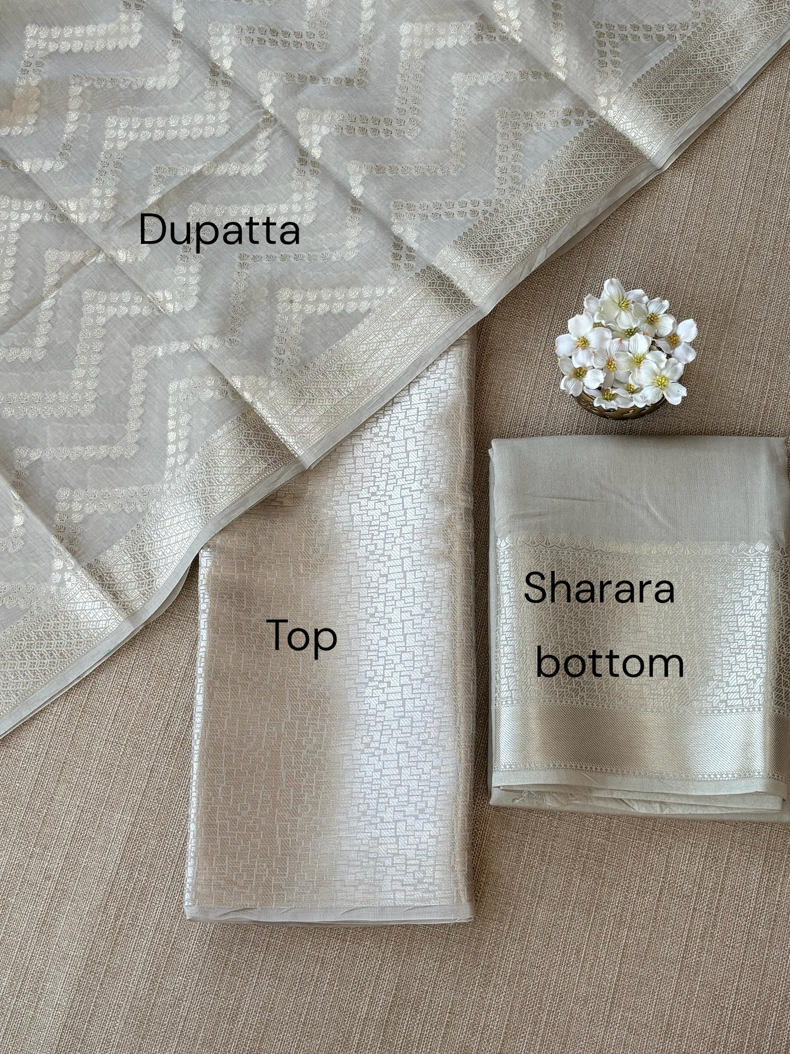 Earthy Tone Banarasi Mul Silk Brocade 3-pc Sharara Suit set : SS62J13