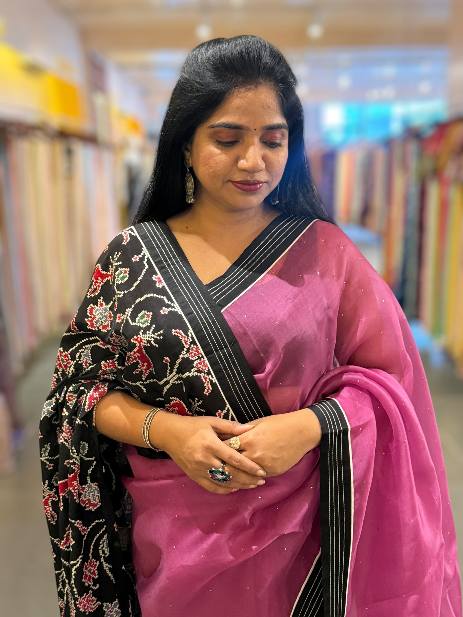 Plum Jamoon Organza Saree with embroidered blouse