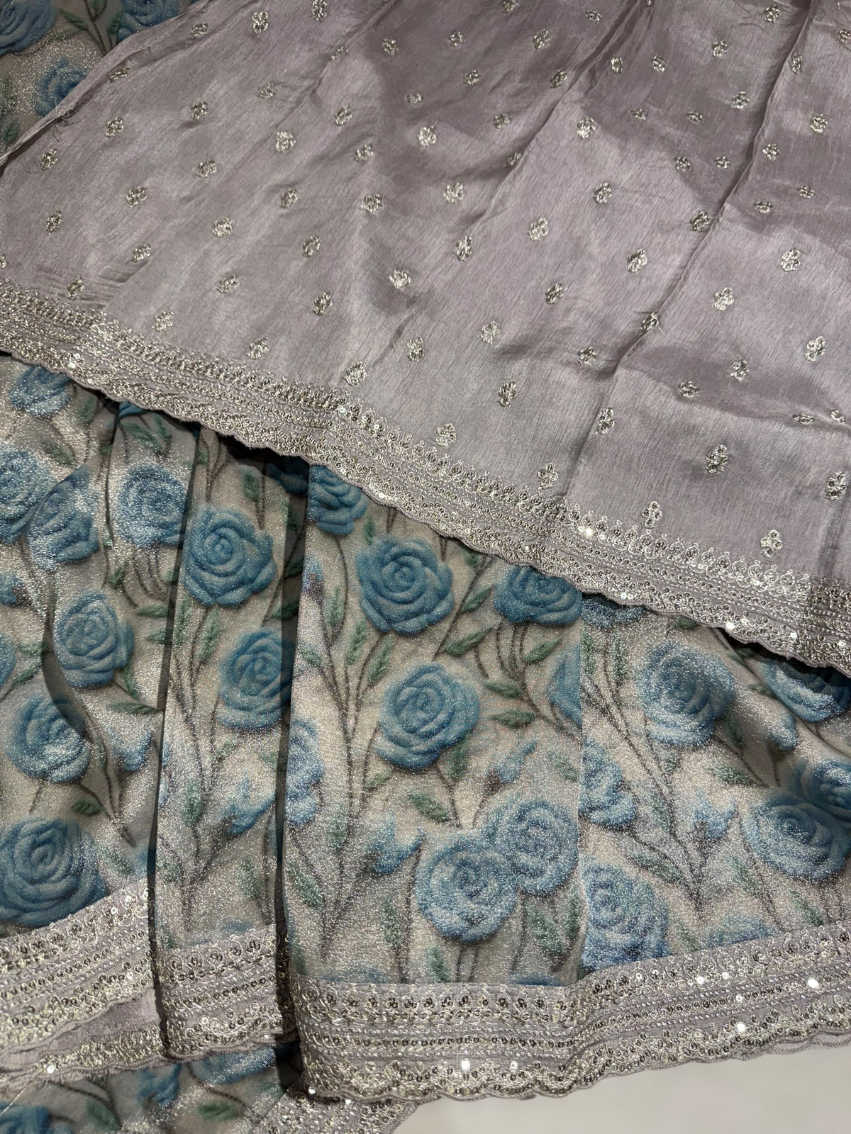 Silver base Tissue Georgette Saree