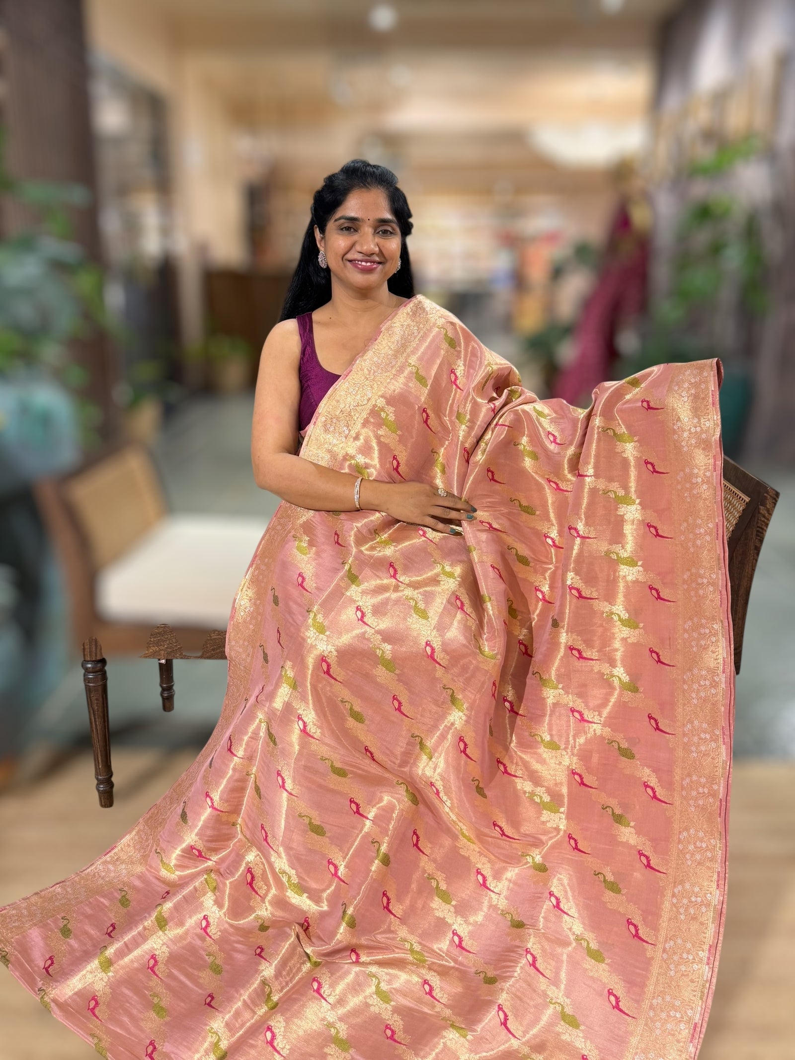 Peach Pink Banarasi Ektara Tissue Saree