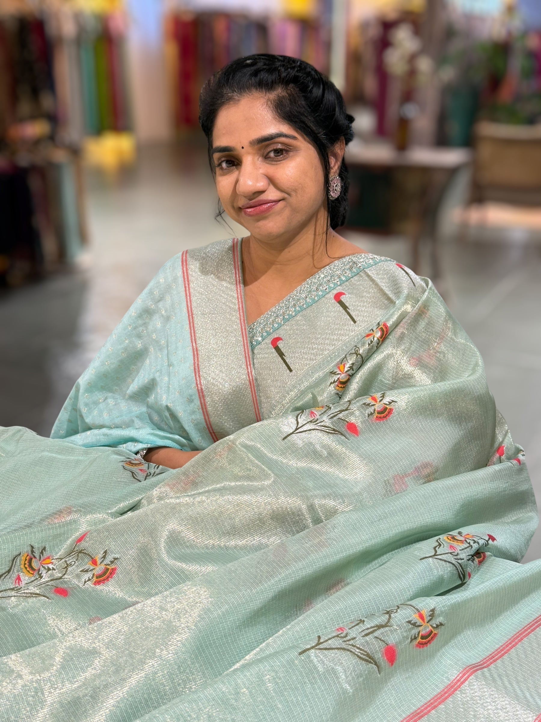 Sea Blue Tissue Kota Saree With sabhyasachi Borders and Blouses