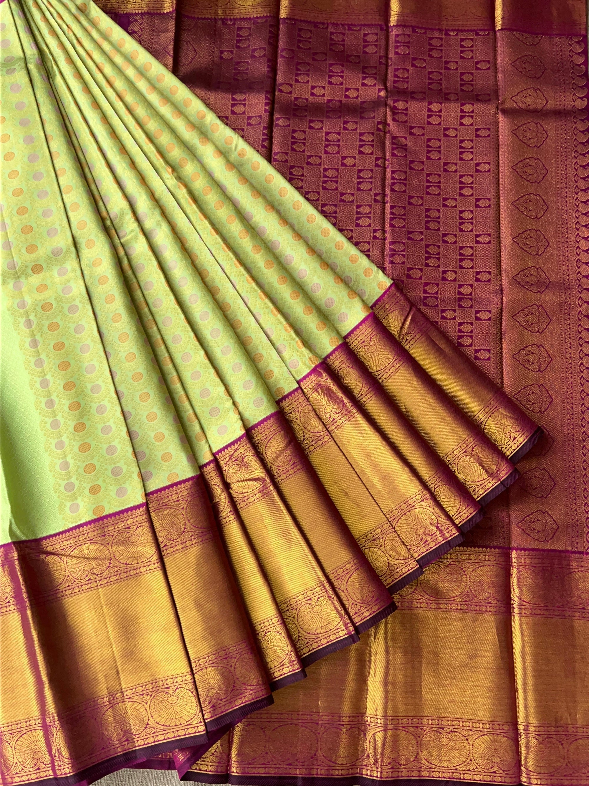 Mint Green Meenakari Korvai Kanjeevaram Saree