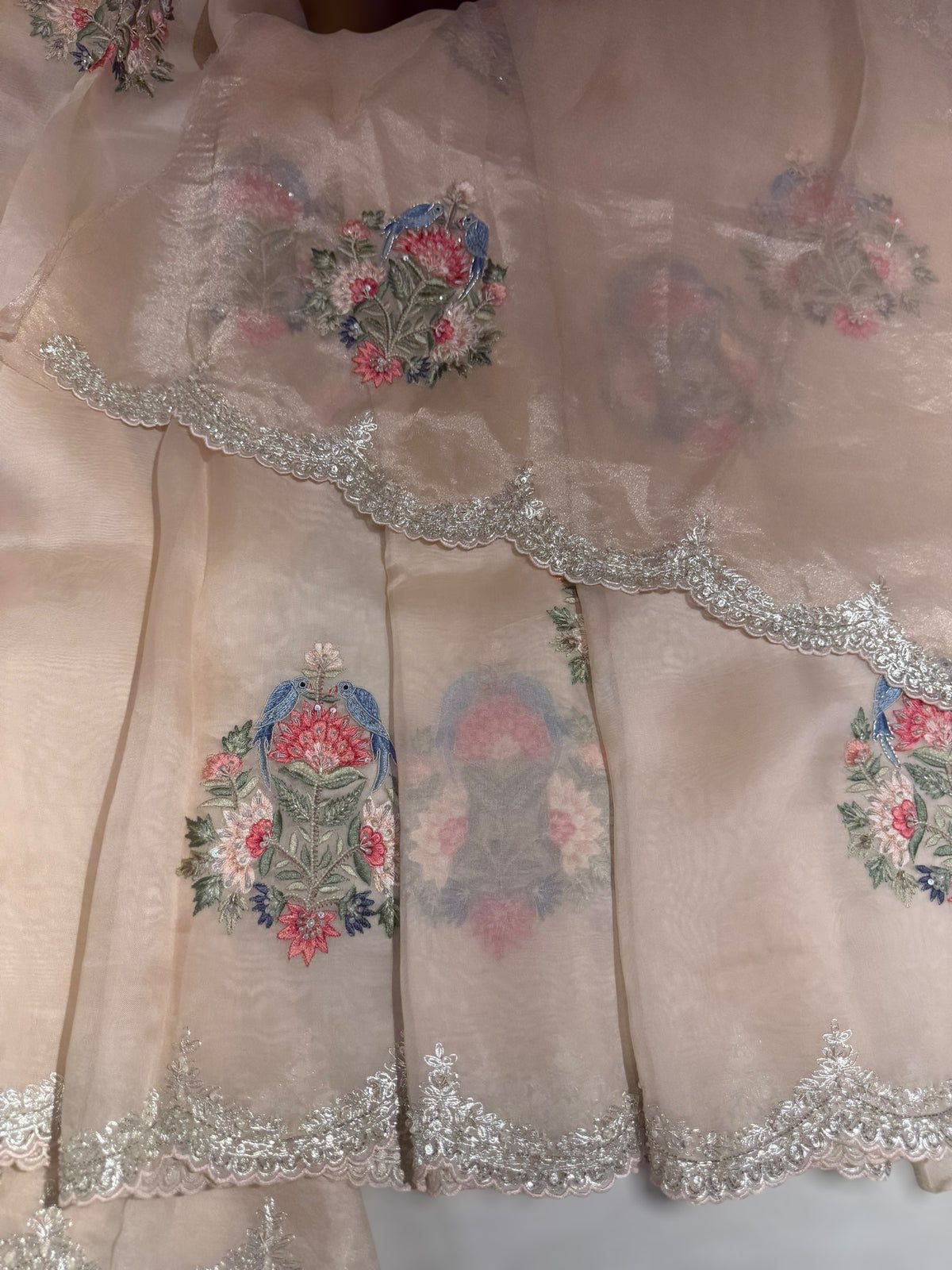 Pastel Pink pure Organza handwork saree