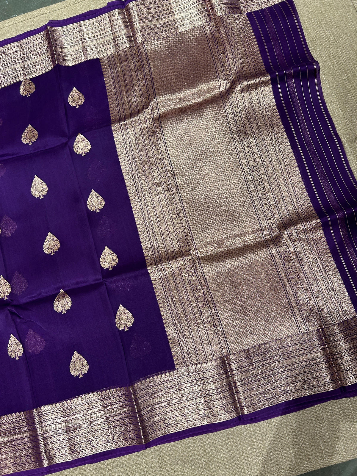 Brinjal monotone Pure Handloom premium Kora Banarasi Saree