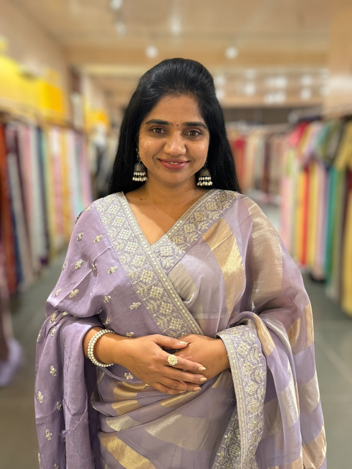 Dusty Lilac kora tissue stripes saree