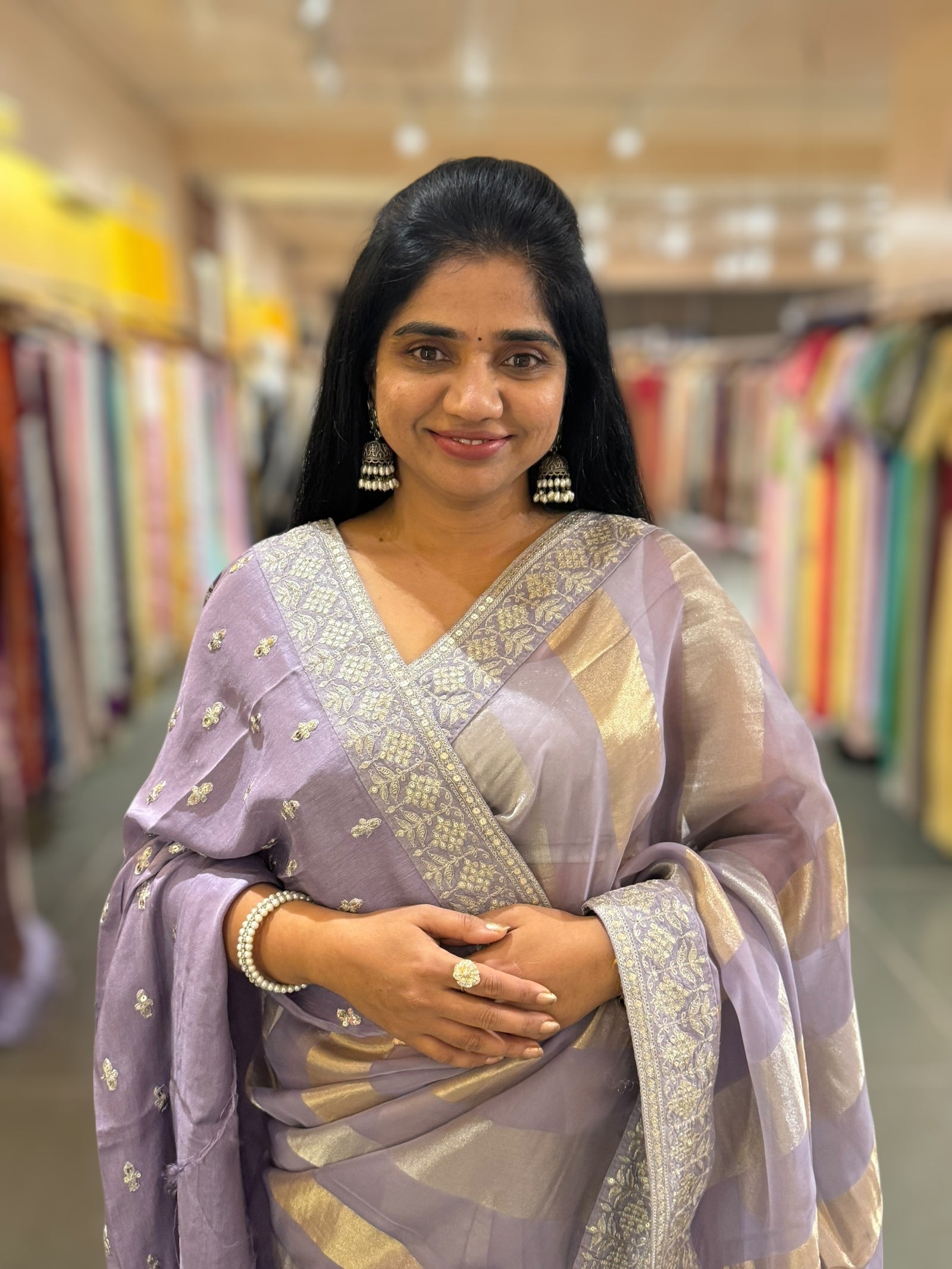 Dusty Lilac kora tissue stripes saree