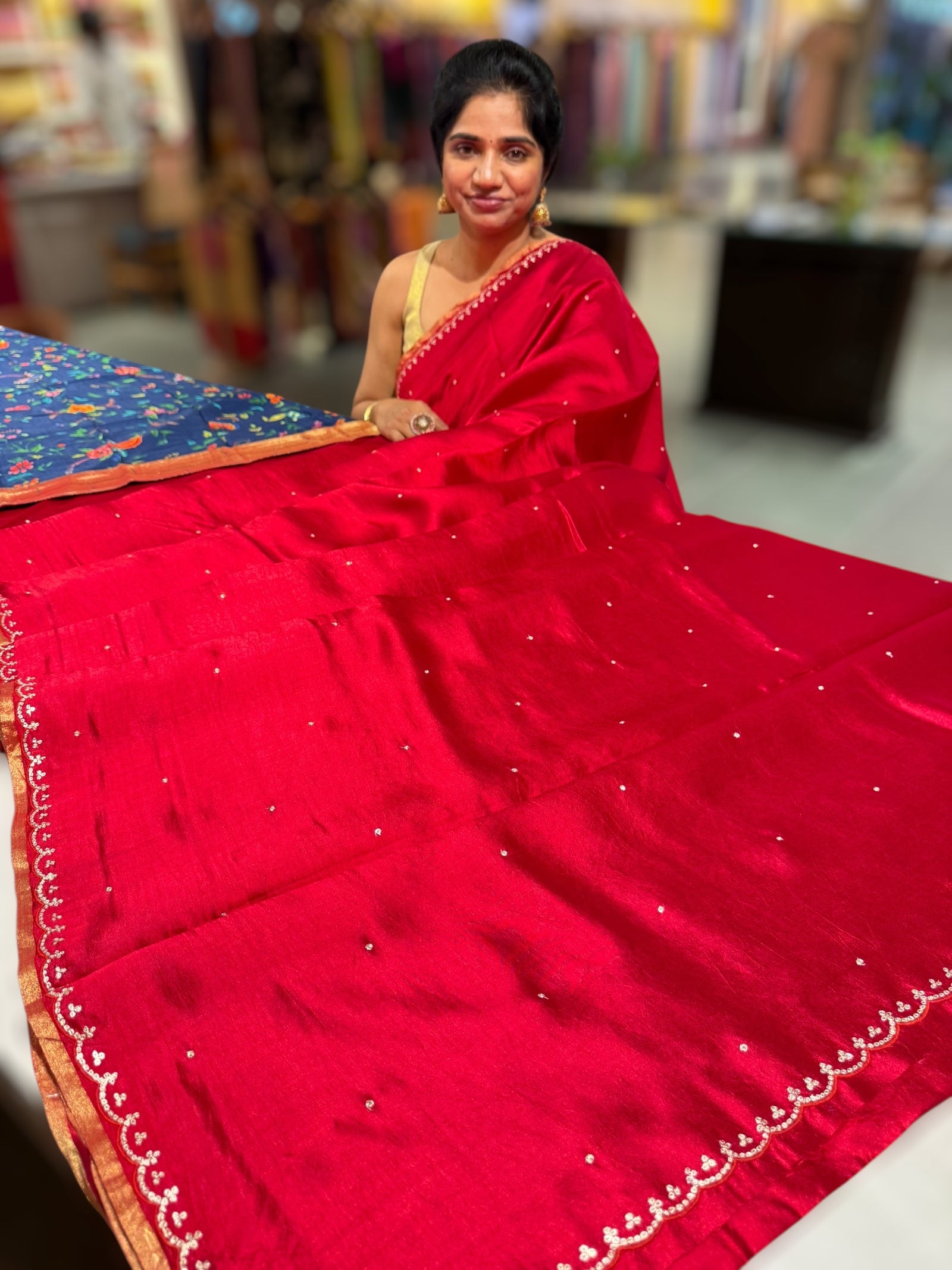 Red Banarasi silk with fusion blouse