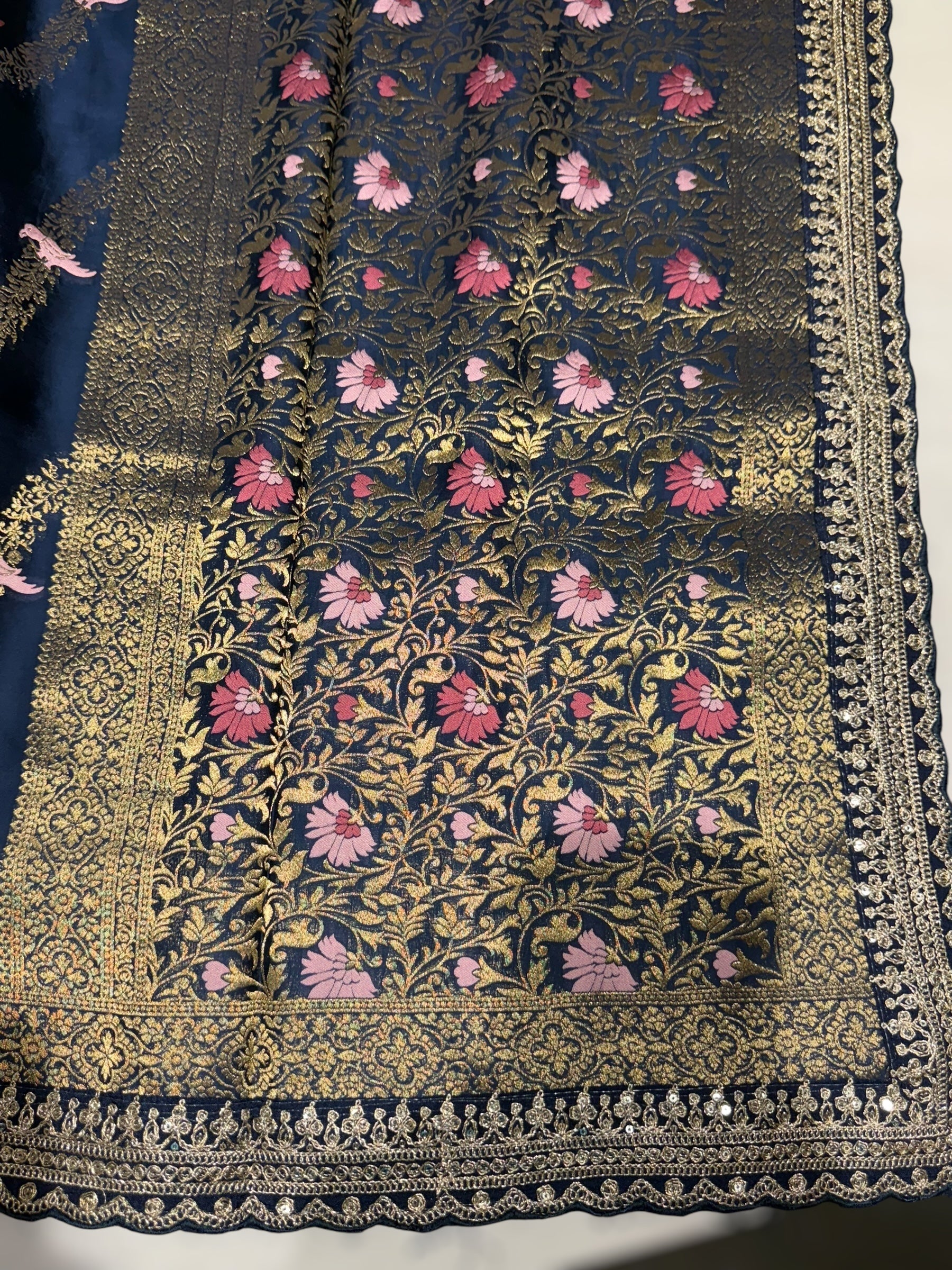 Midnight Blue Mashru Silk Saree with allover weaving and Sahbysachi borders and Blouse