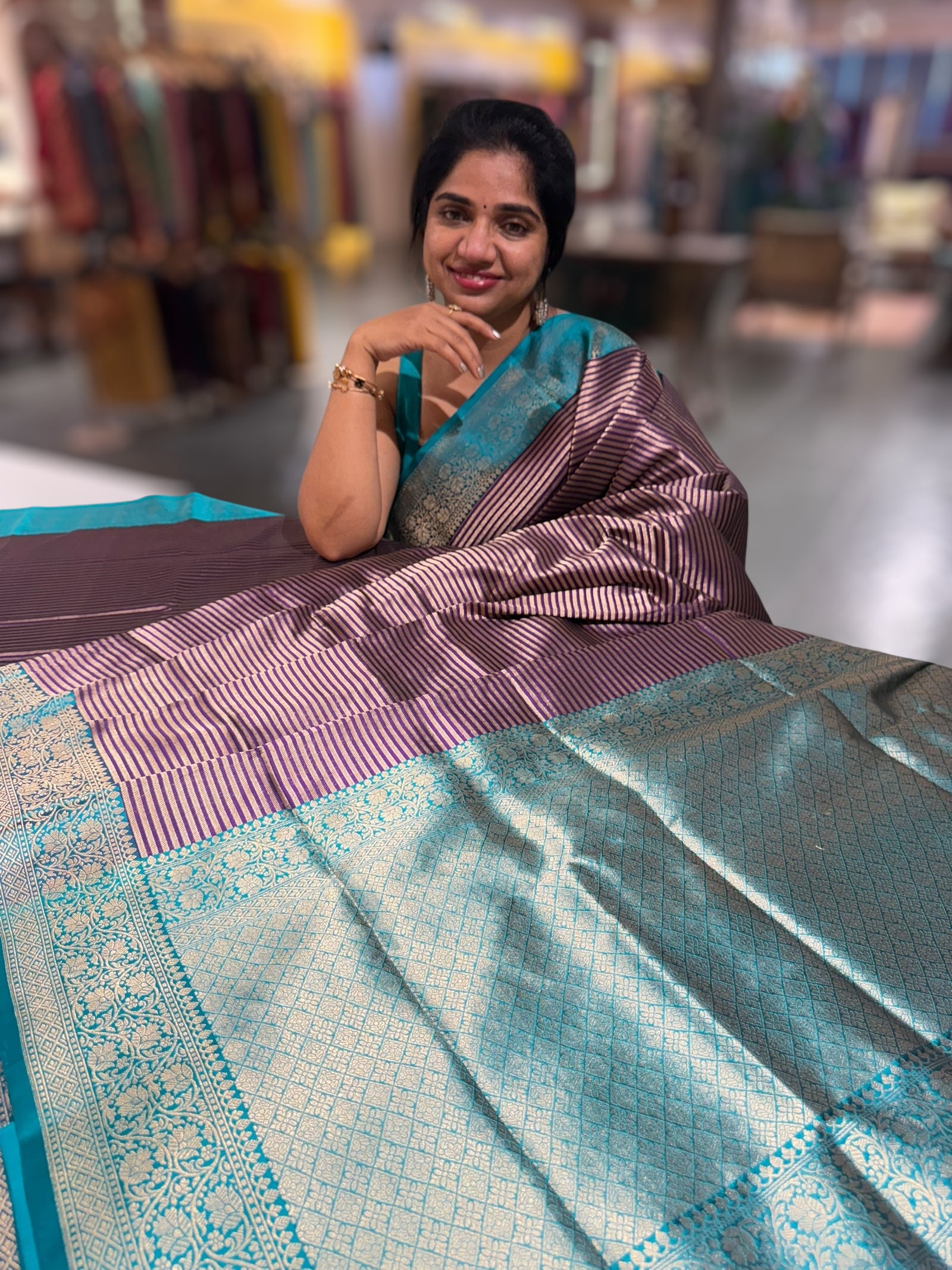 Brinjal Banarasi Silk Stripes Saree