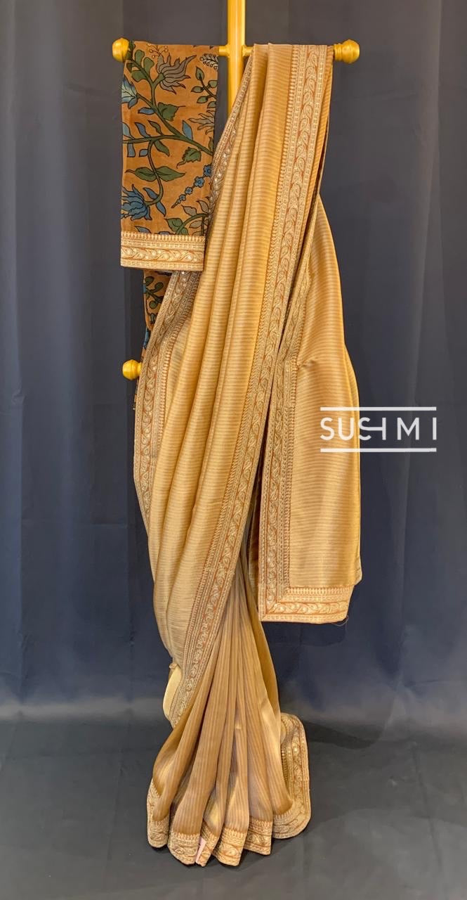 Light Rust Orange Banarasi tonchoi with pen kalamkari Blouse : D62F024