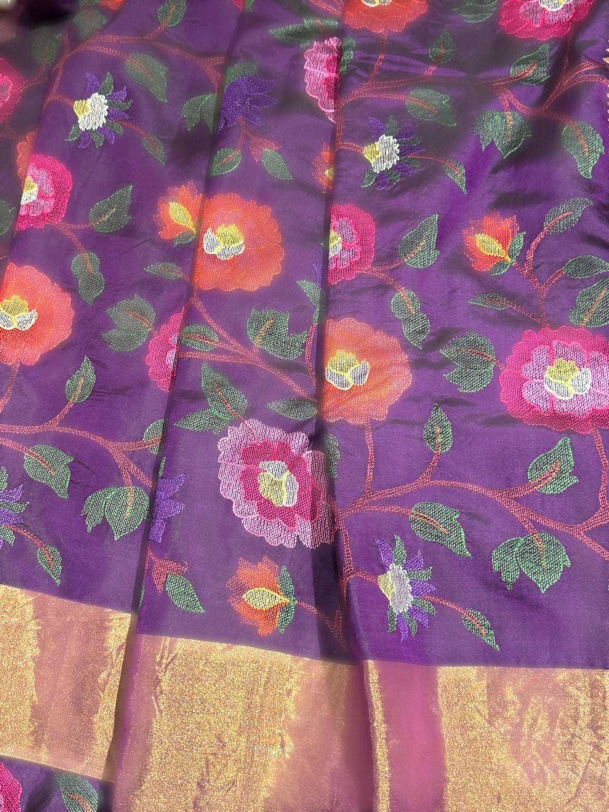 Brinjal Kanchi Soft Silk Saree with allover jamdani inspired embroidery