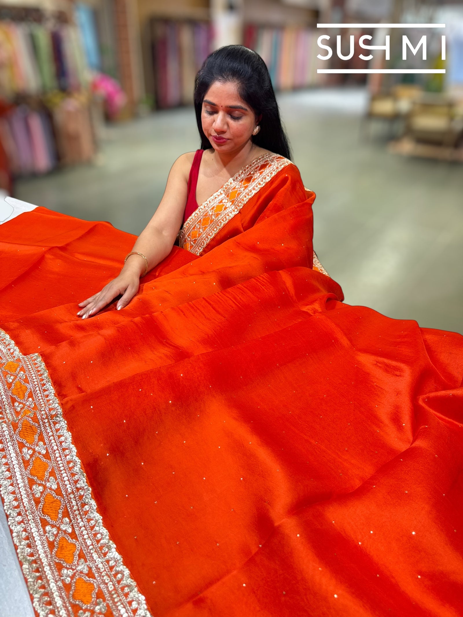 Fanta orange pure Organza with sabhya borders : S62F148