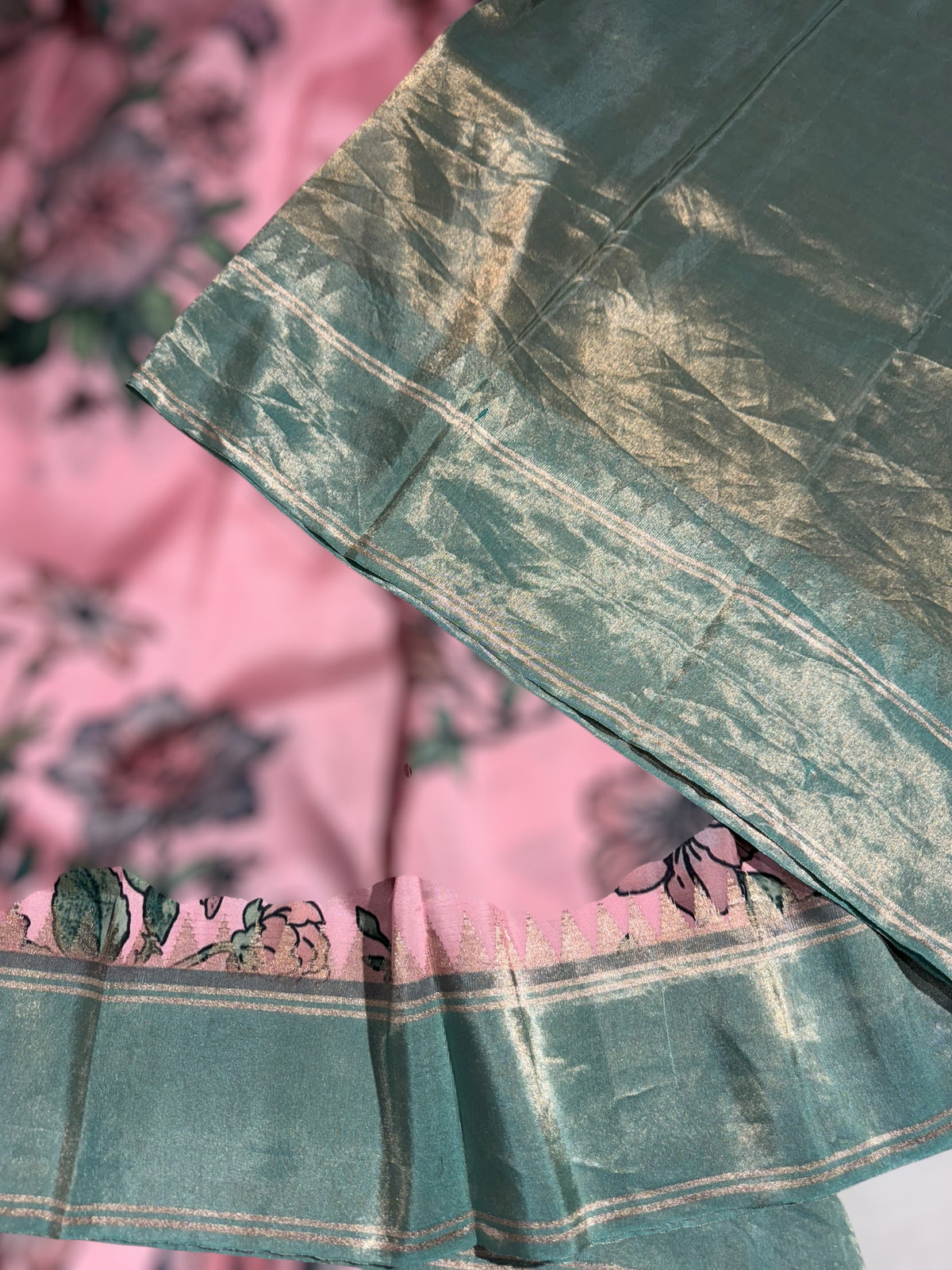 Pastel Pink Kanjeevaram Designer print saree