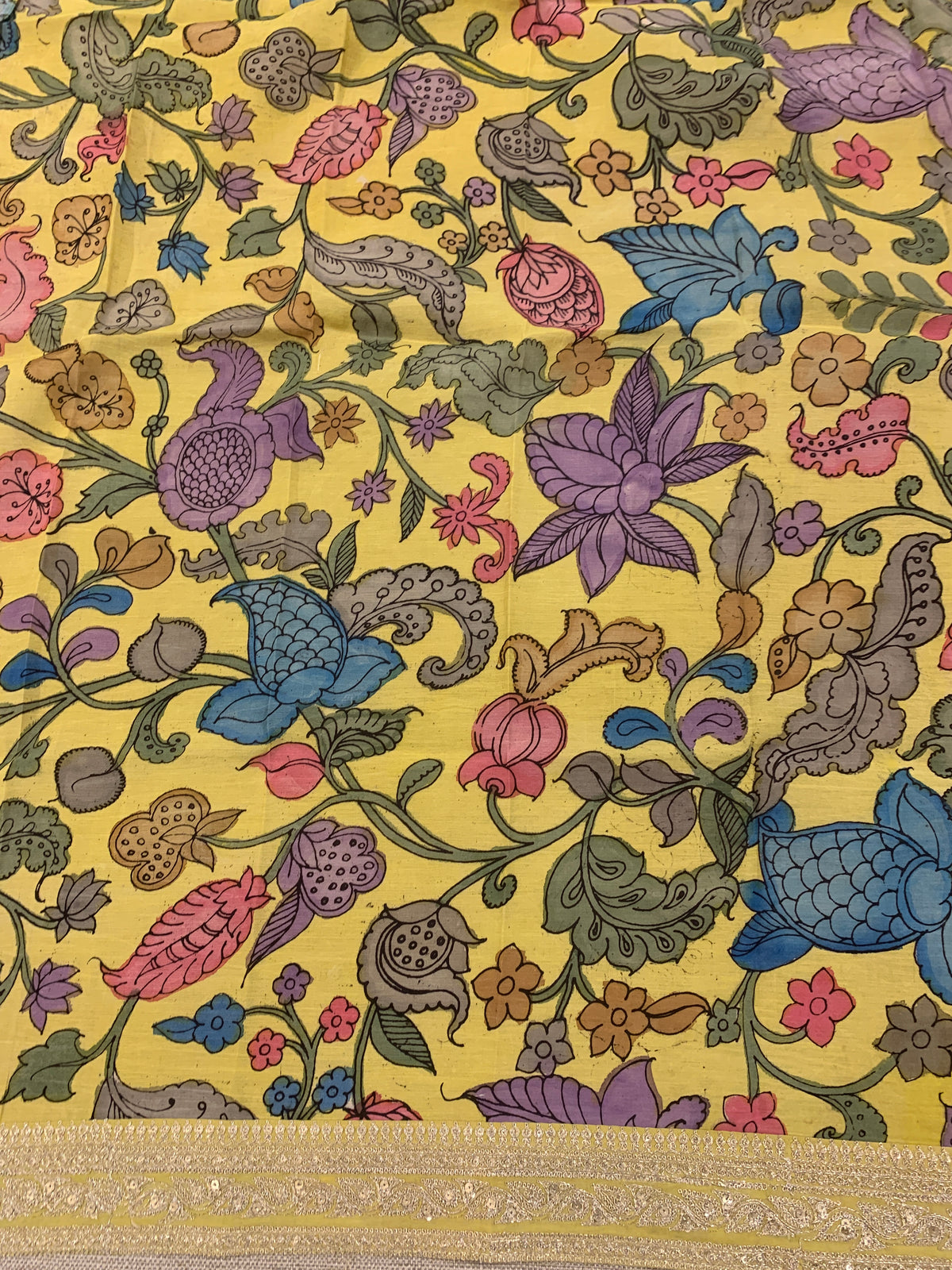 Lemon yellow Banarasi tonchoi with pen kalamkari Blouses