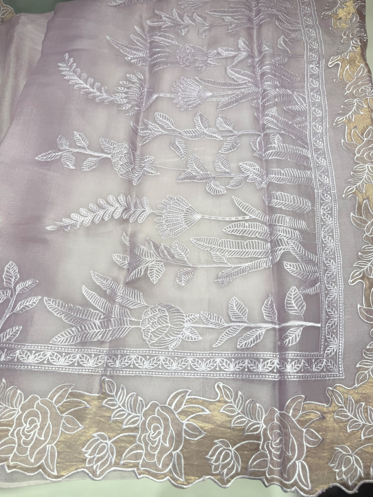 Lilac Organza saree with heavy embroiderey
