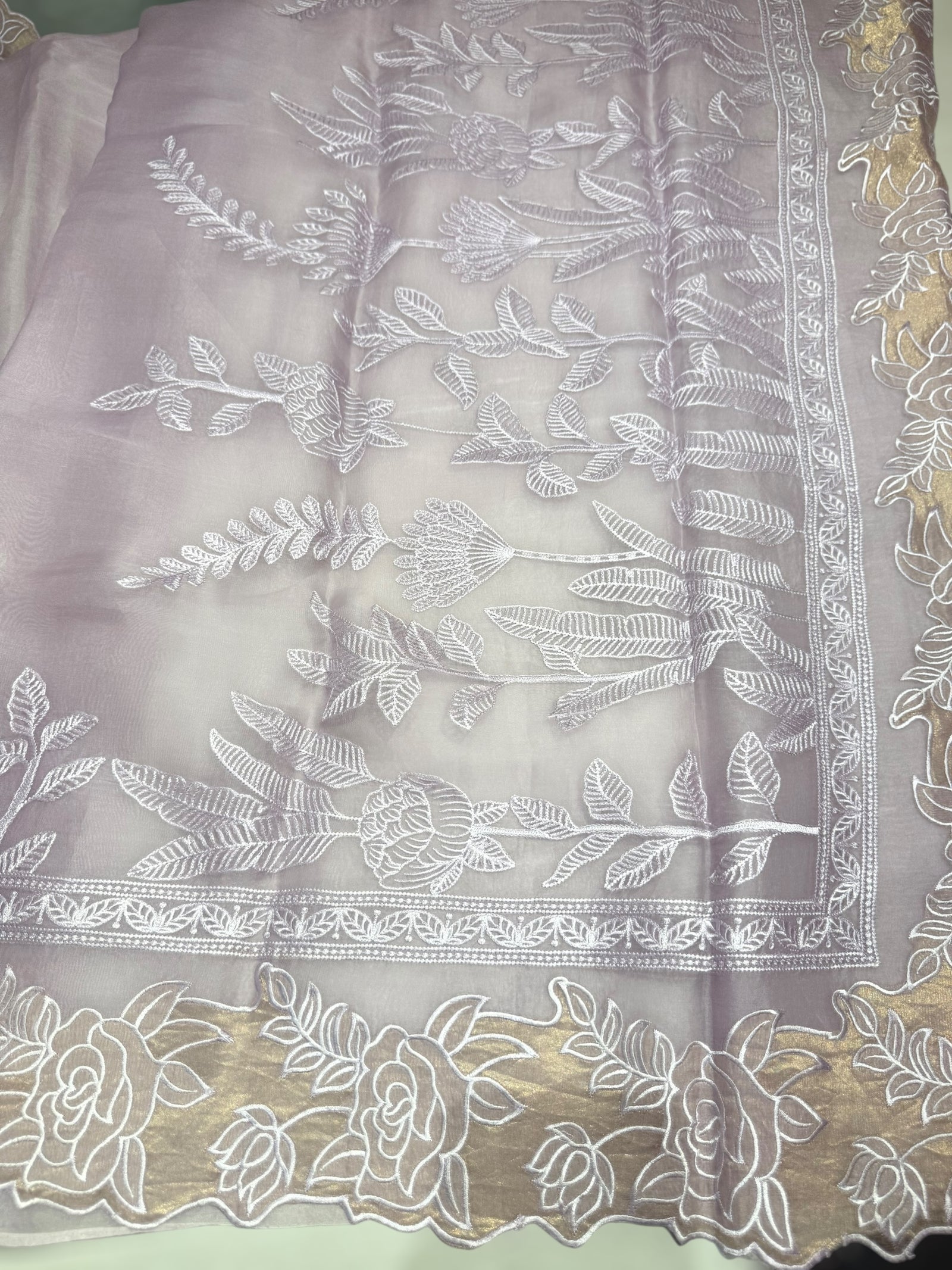 Lilac Organza saree with heavy embroiderey