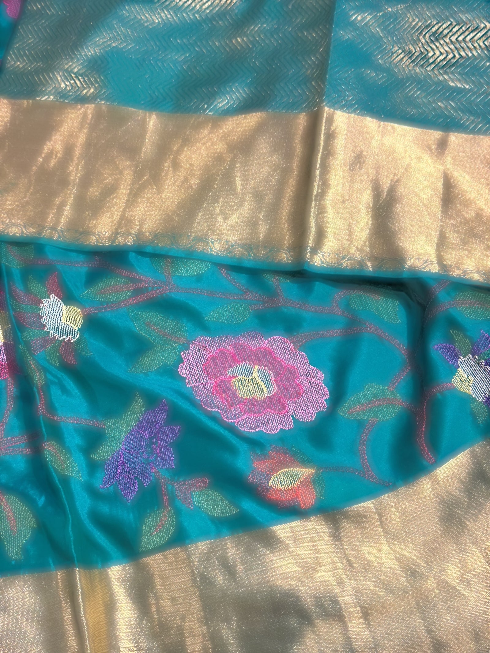 Peacock Green Kanchi Soft Silk Saree with allover jamdani inspired embroidery