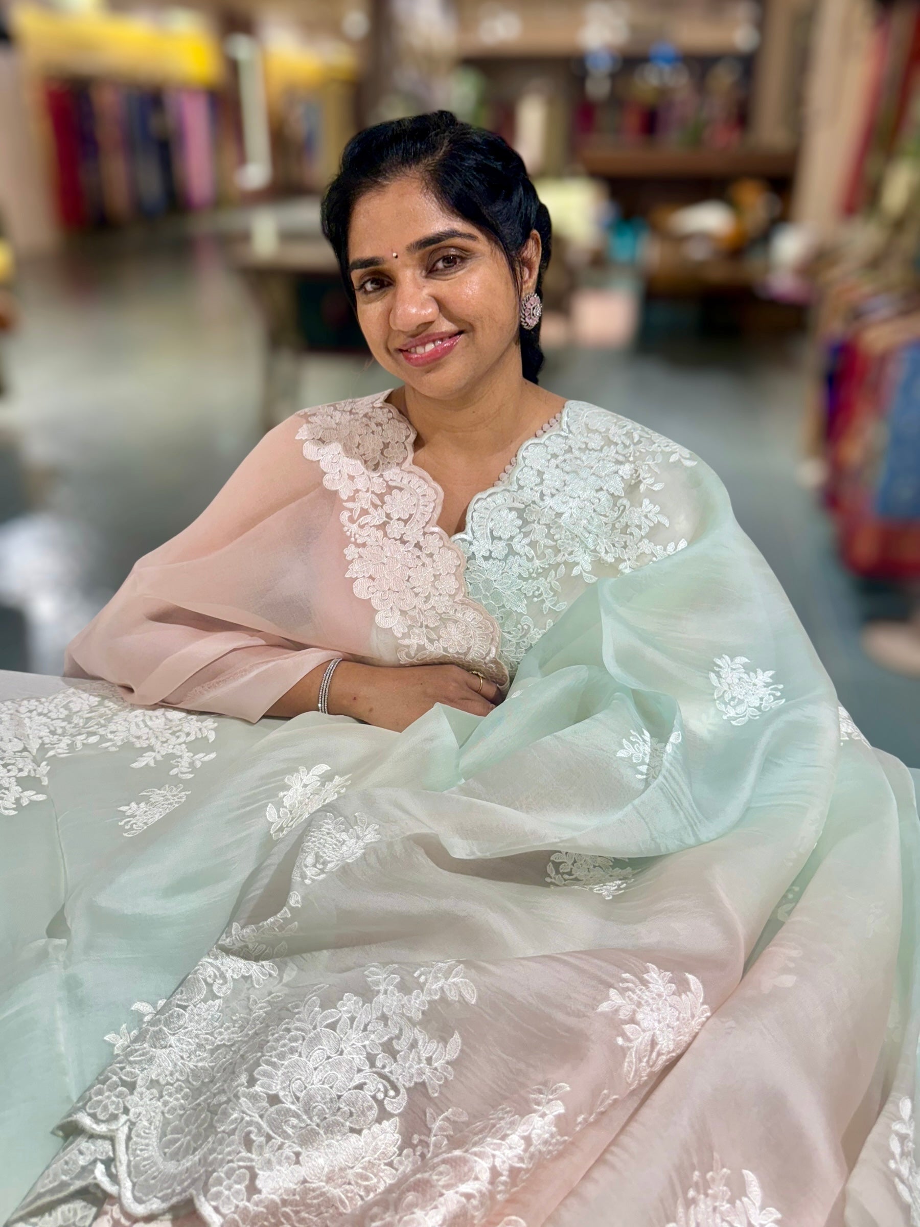 Pure Organza  Ombre Dyed Saree With allover Embroidery