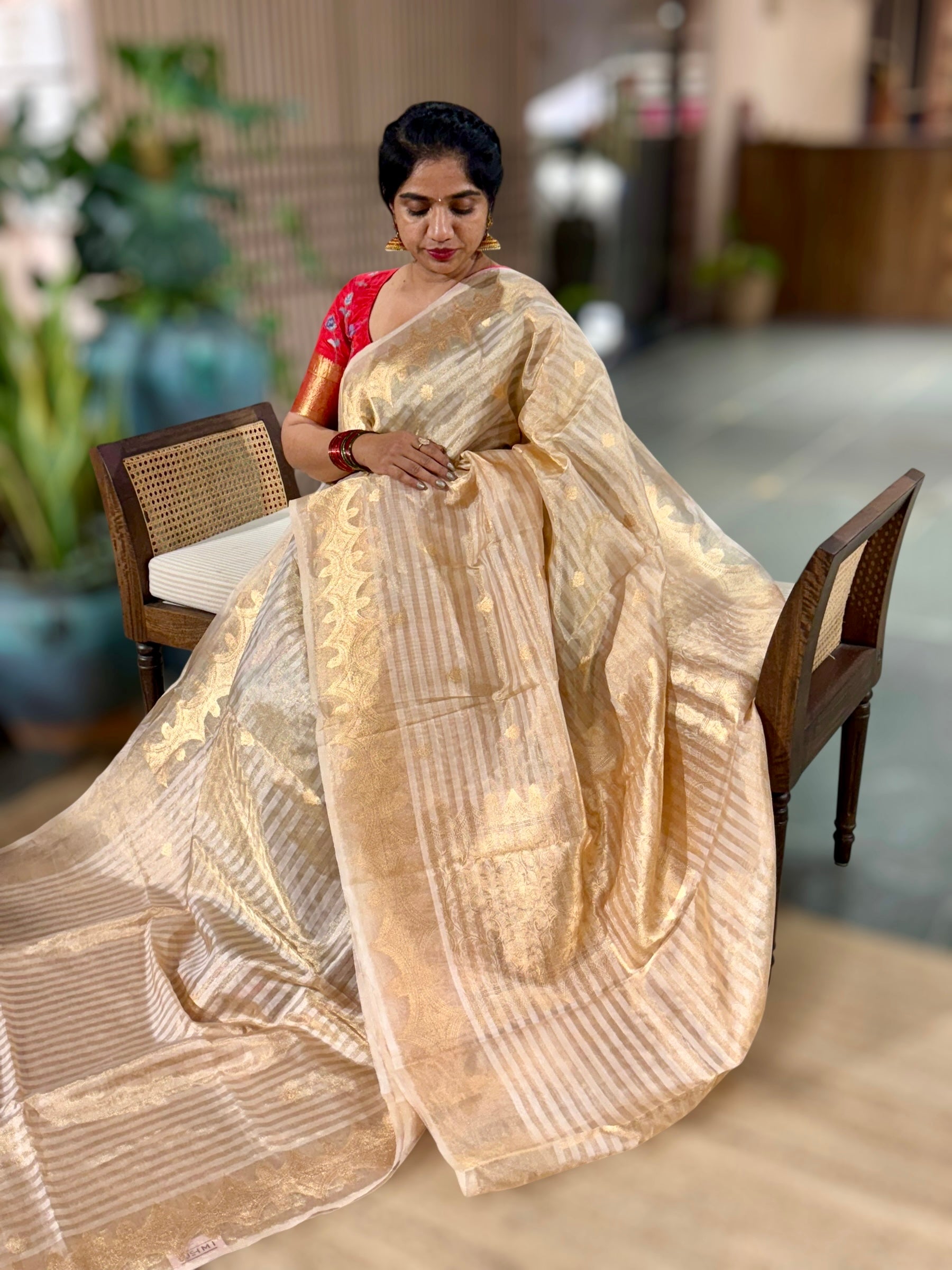 Golden Banarasi Tissue Silk Saree