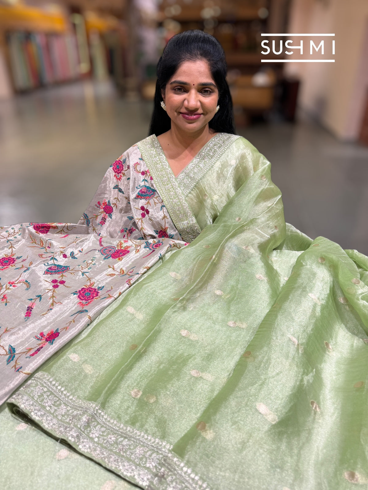 Apple Green Banarasi Tissue : S62F221