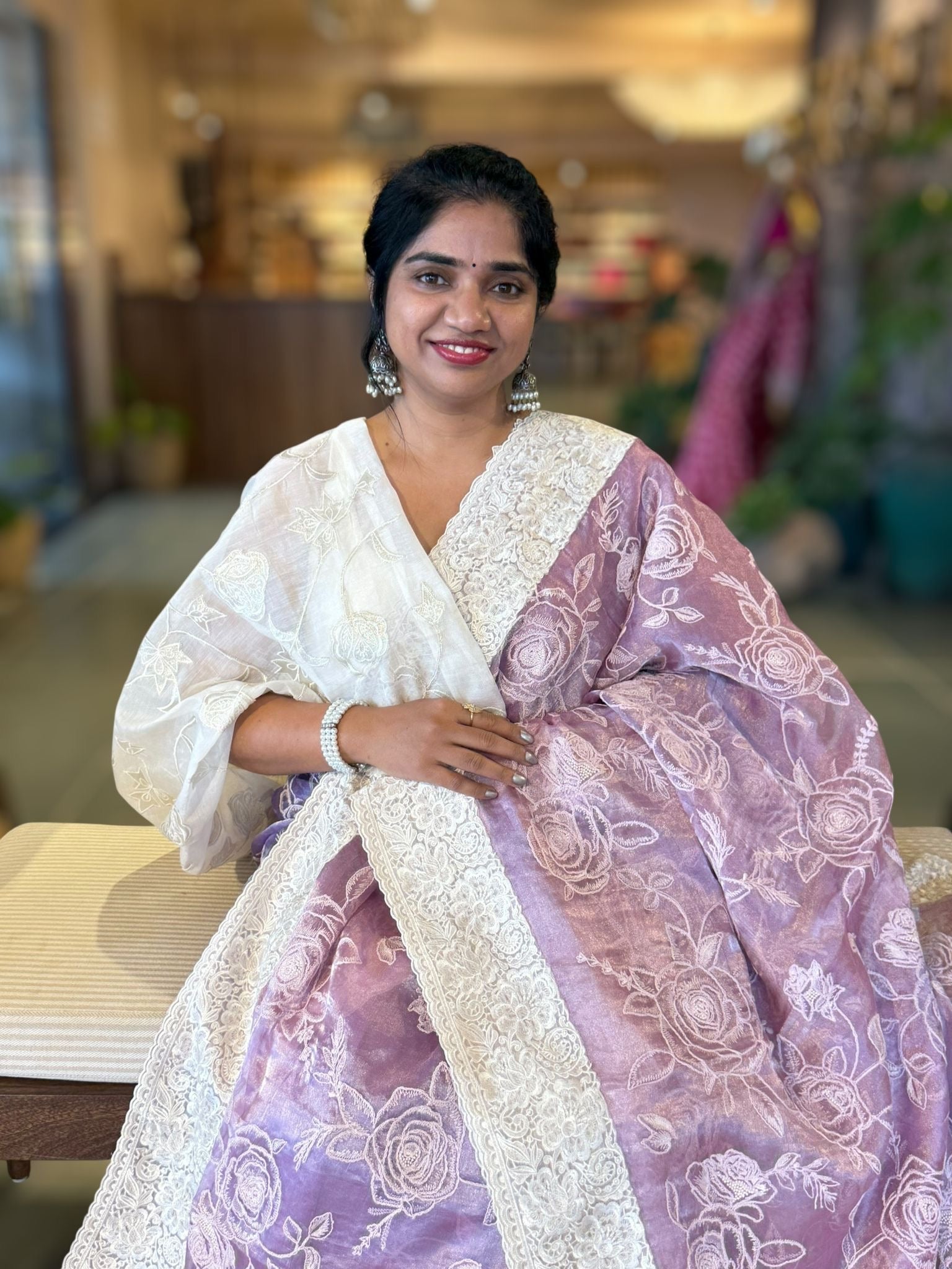 Lilac pink PURE HANDLOOM TISSUE SAREE