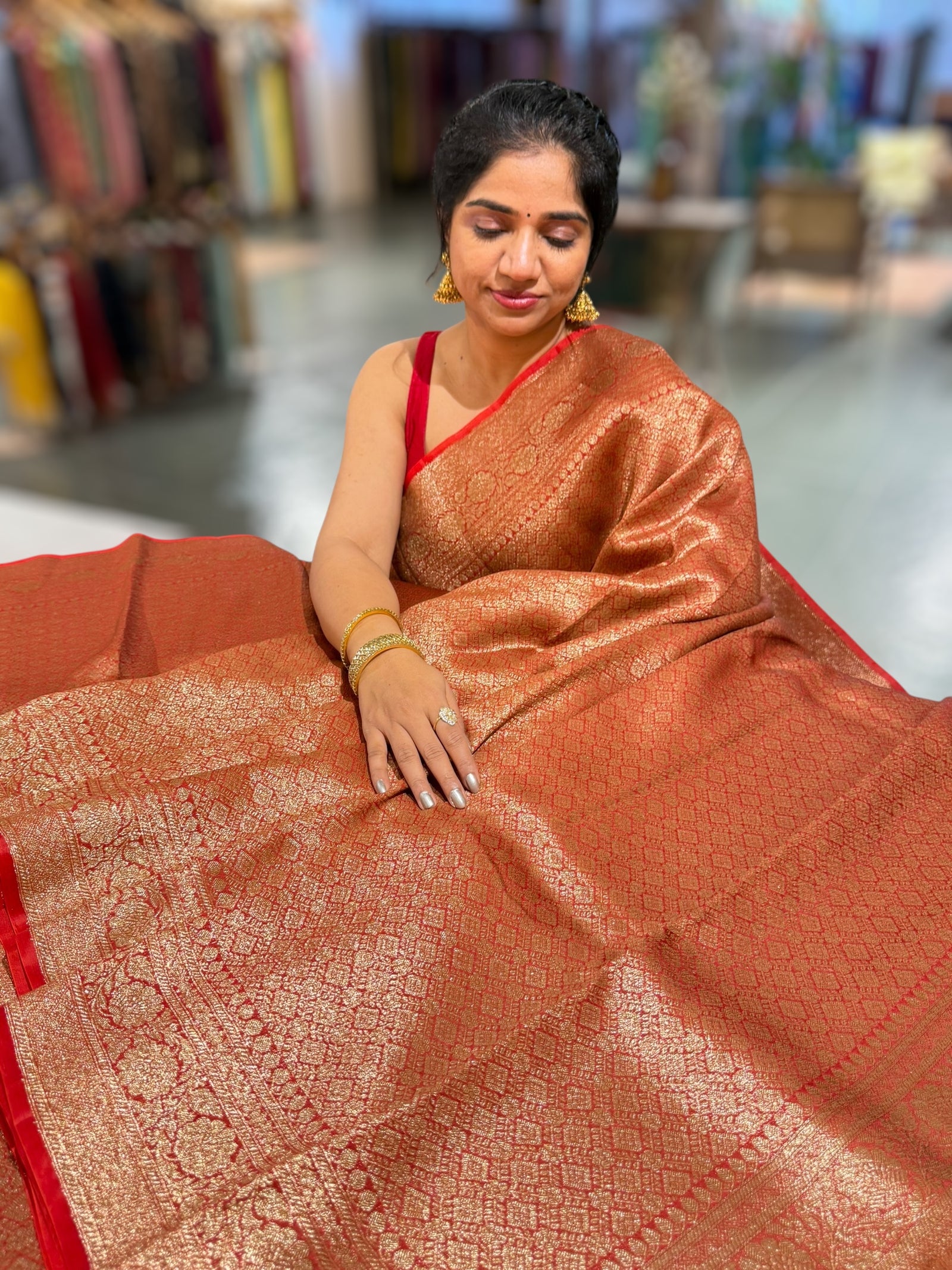 Dark Red Kora Brocade Tonchui weaving Saree