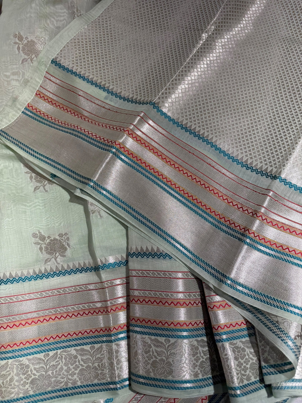 Sea Green Banarasi Mul Silk Cotton Saree